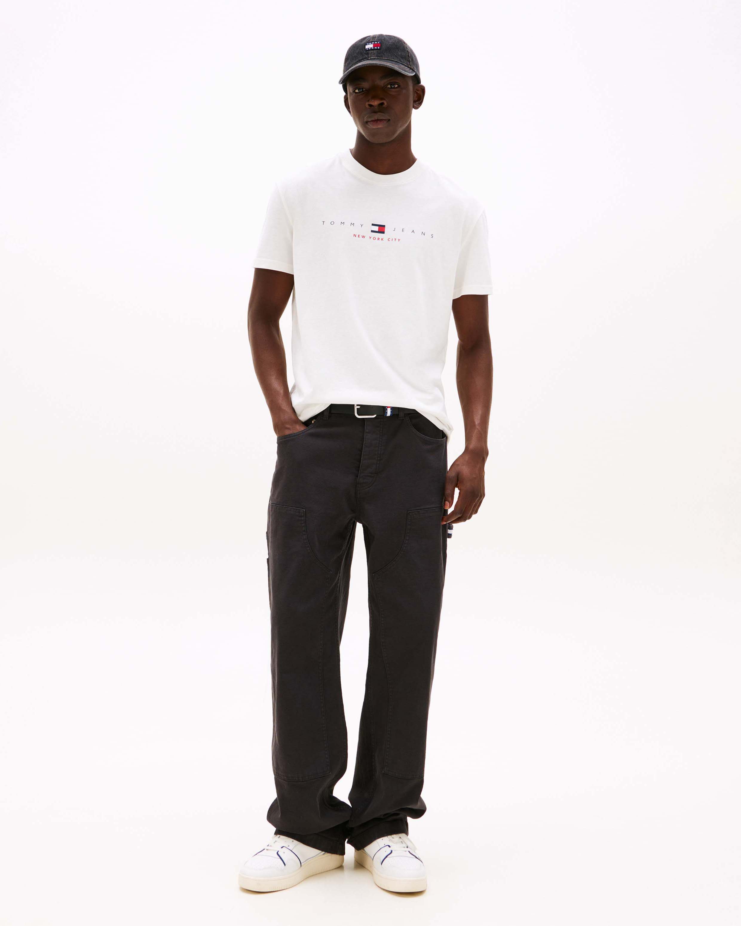 T-shirt Tommy Jeans bianca in cotone con ricamo logo frontale