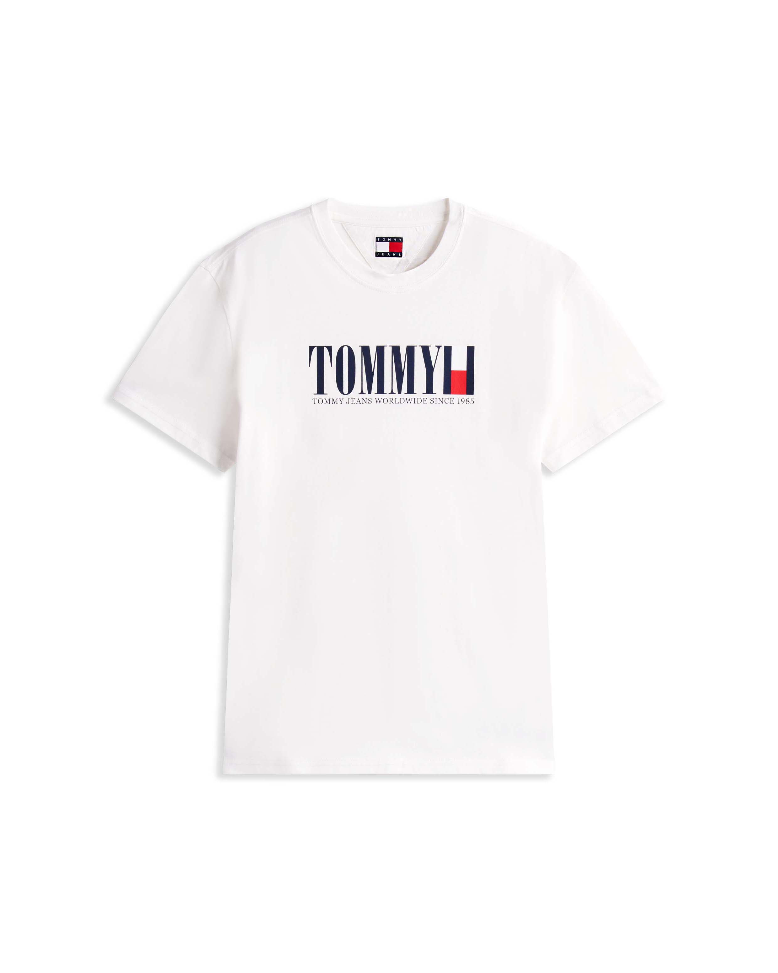 T-shirt Tommy Jeans bianca in cotone con stampa logo frontale