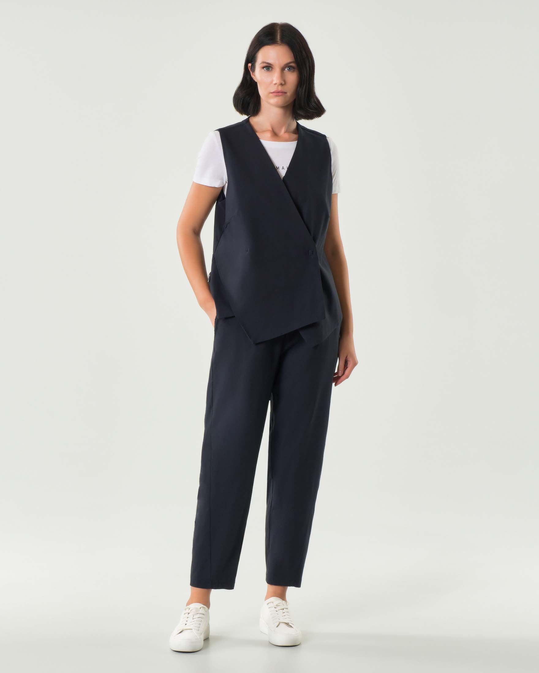 Pantaloni a pallocino Jurerê grigio scuro in bangalina di misto viscosa stretch con elastico inserito in vita