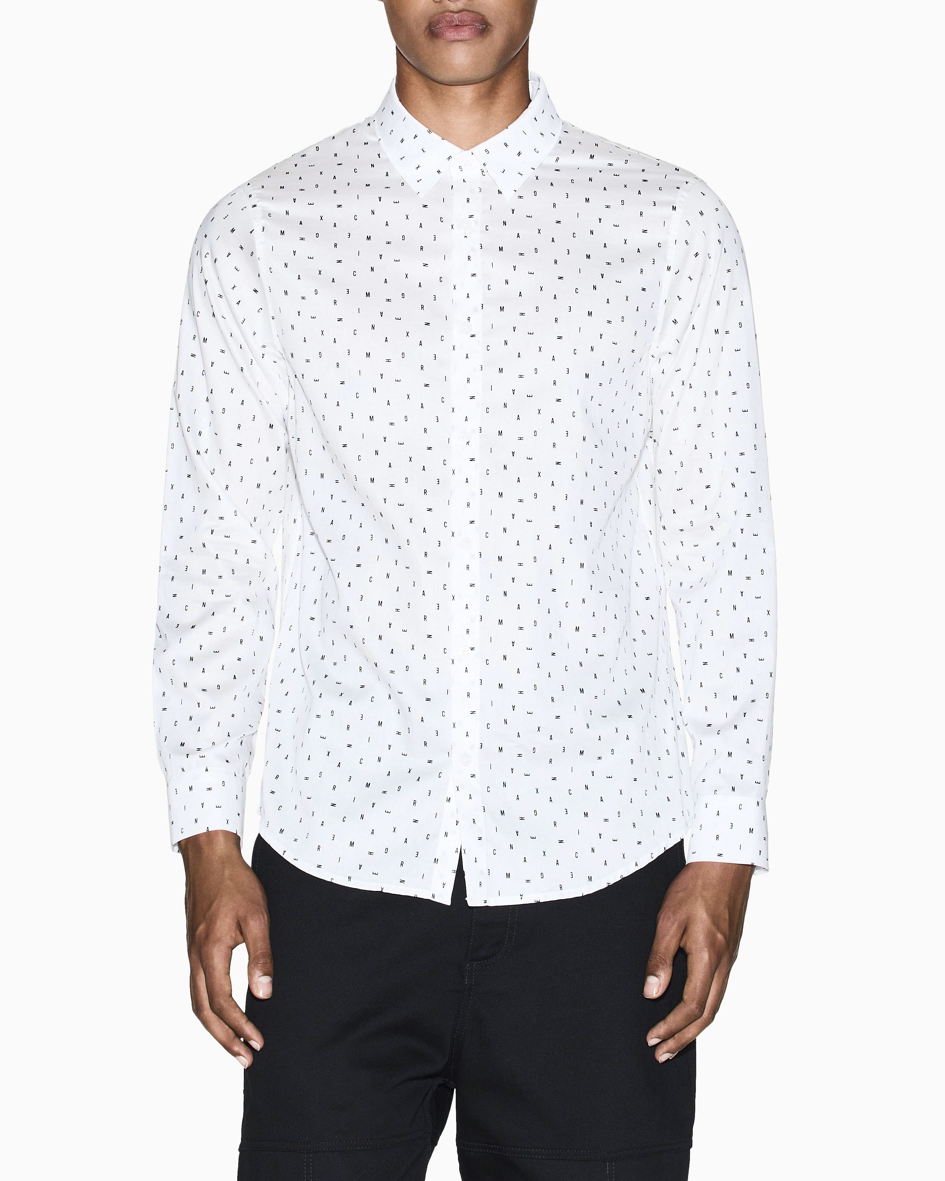 Camicia Armani Exchange bianca in cotone con stampa all over di micro lettere
