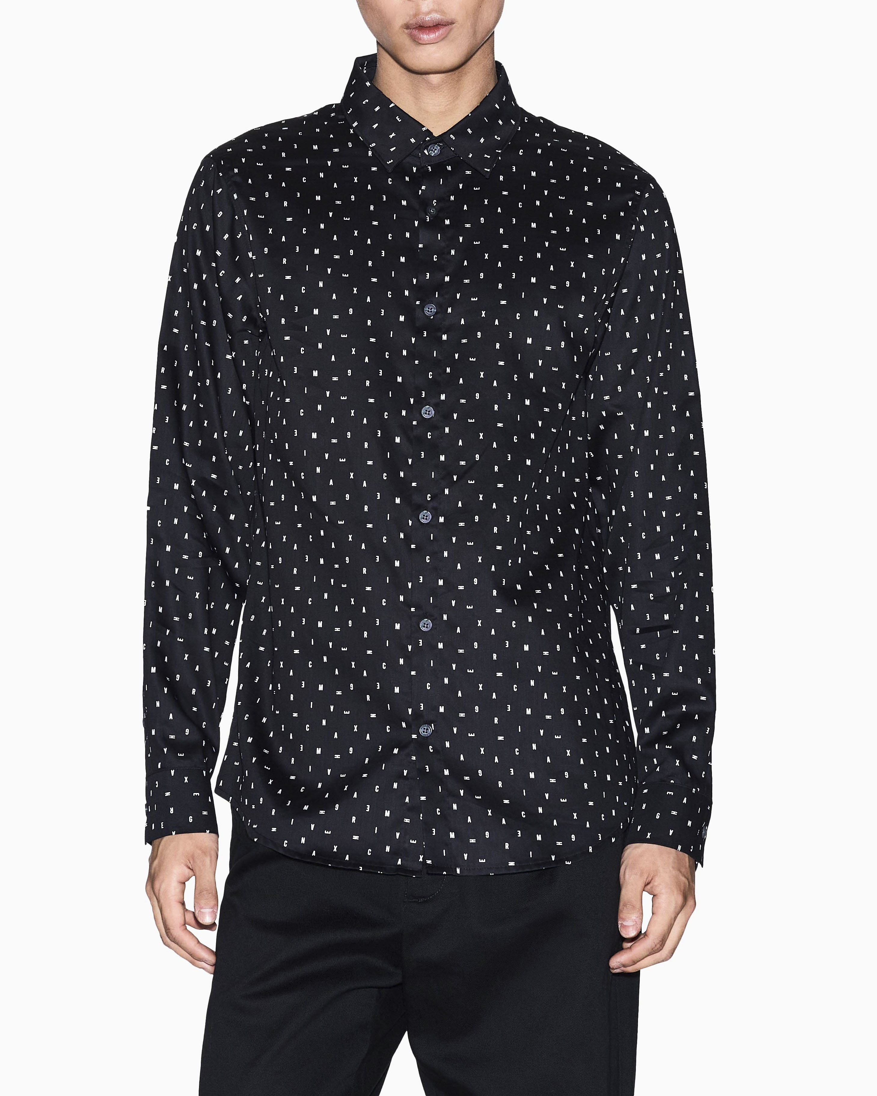 Camicia Armani Exchange nera in cotone con stampa all over di micro lettere