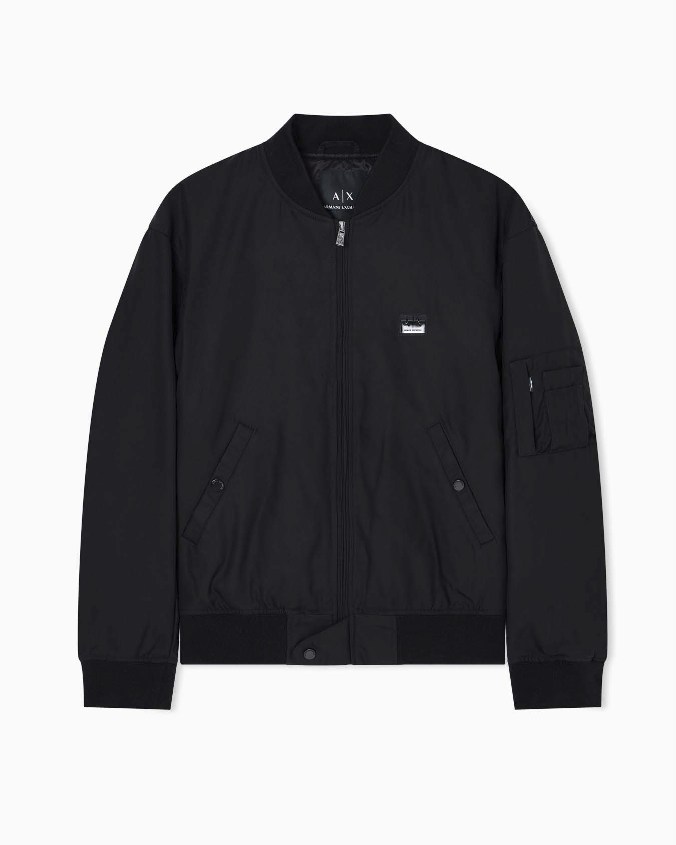 Bomber Armani Exchange nero con logo patch applicato in tono