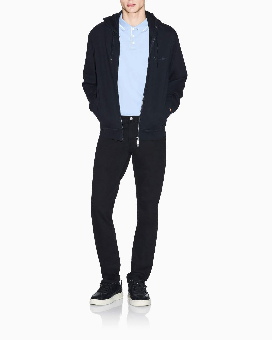 Felpa Armani Exchange blu in cotone con cappuccio e chiusura zip