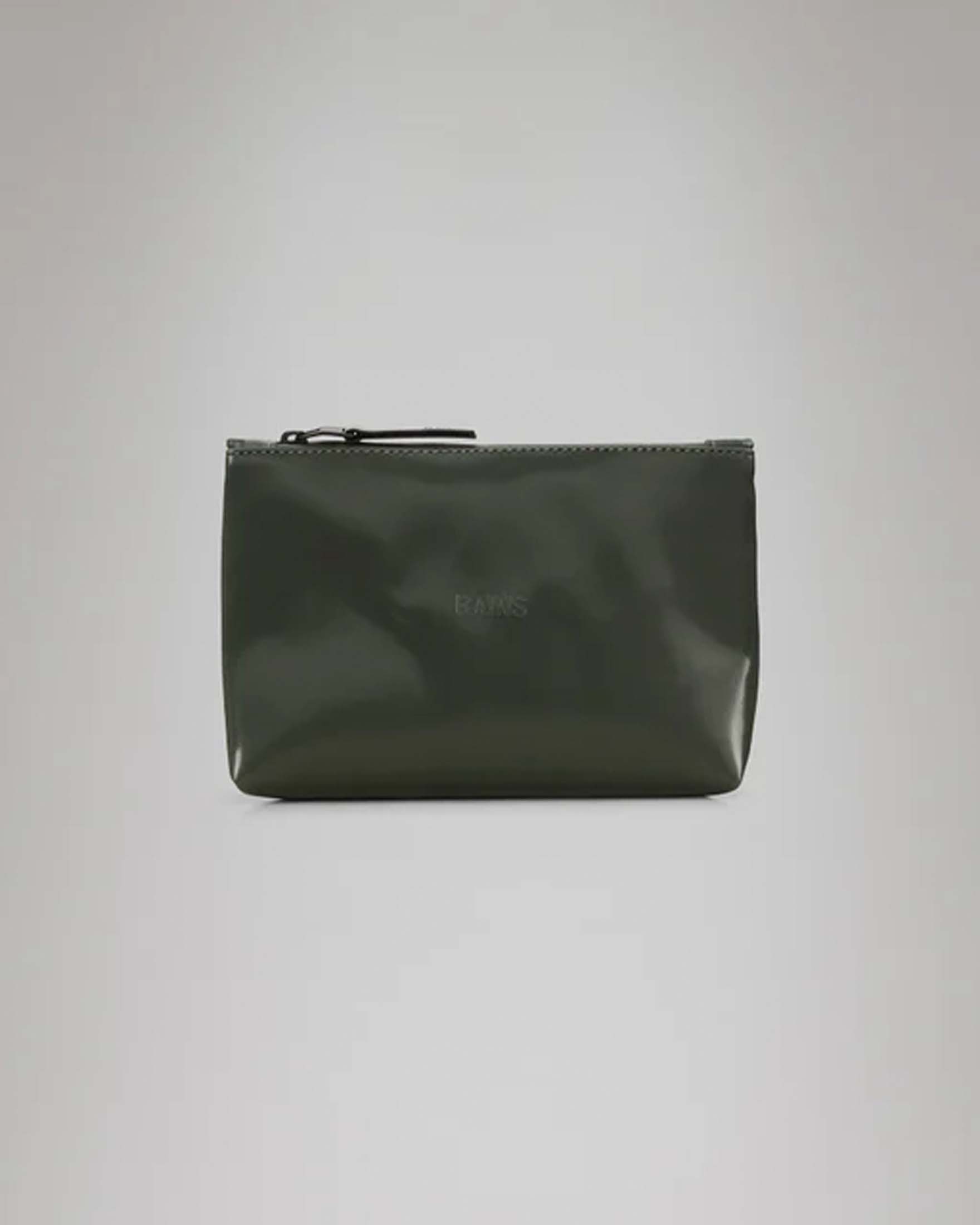 Cosmetic bag verde militare Rains in tessuto impermeabile effetto vernice con scritta logo