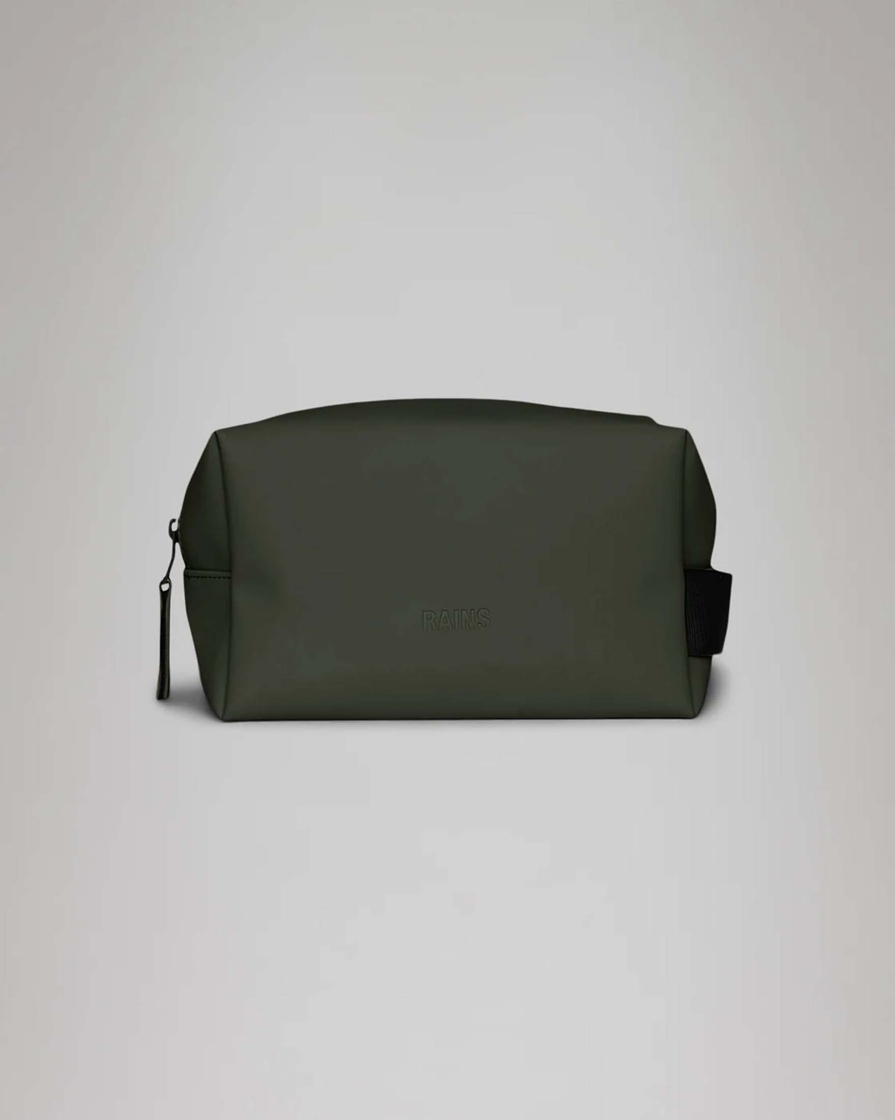 Wash Bag Small verde militare Rains in tessuto impermeabile dal finish opaco