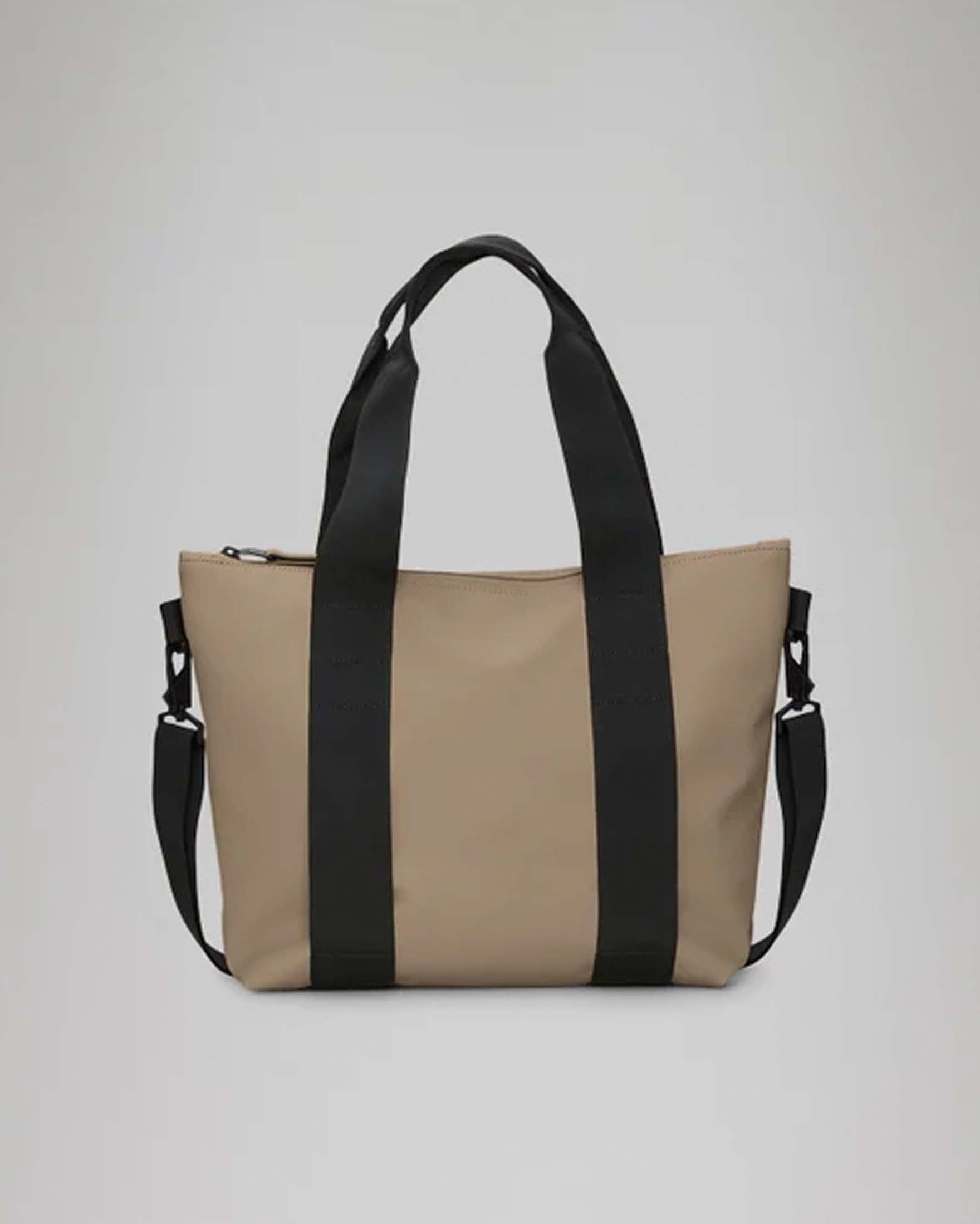 Tote Bag Micro Rains beige con manici a mano e tracolla più lunga rimovibile