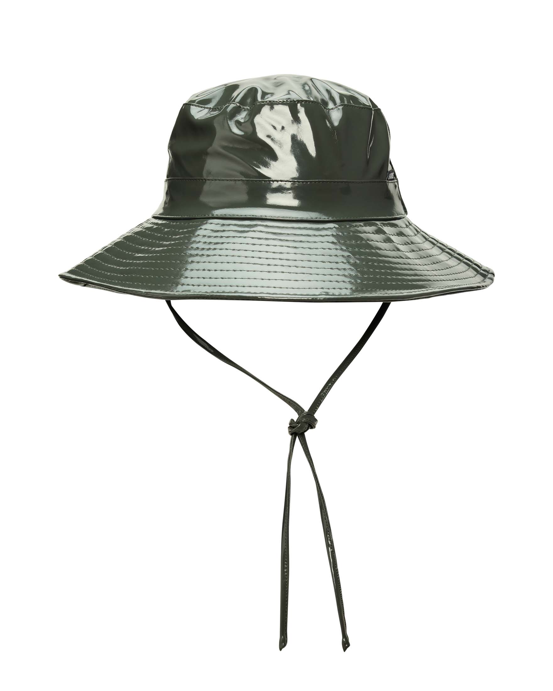 Boonie Hat verde effetto vernice a tesa larga con cordone di chiusura