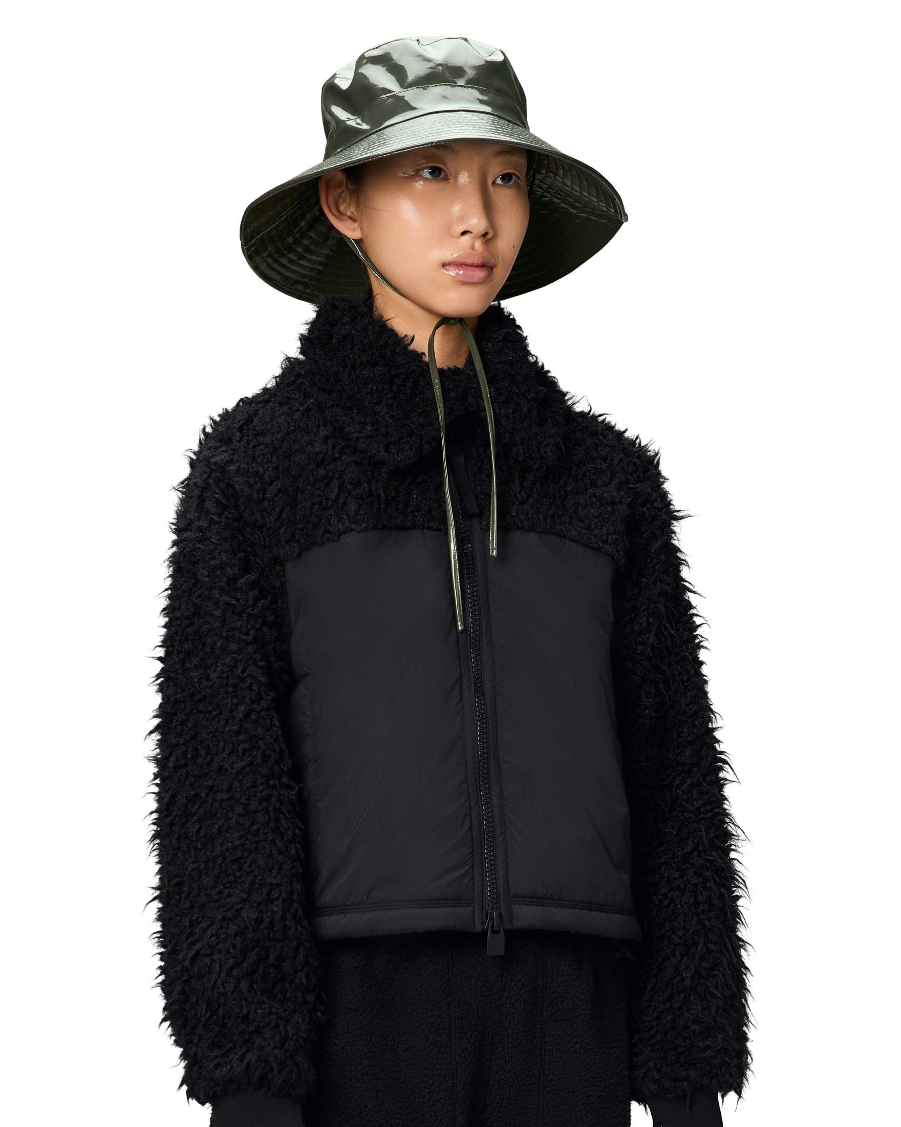 Boonie Hat verde effetto vernice a tesa larga con cordone di chiusura image