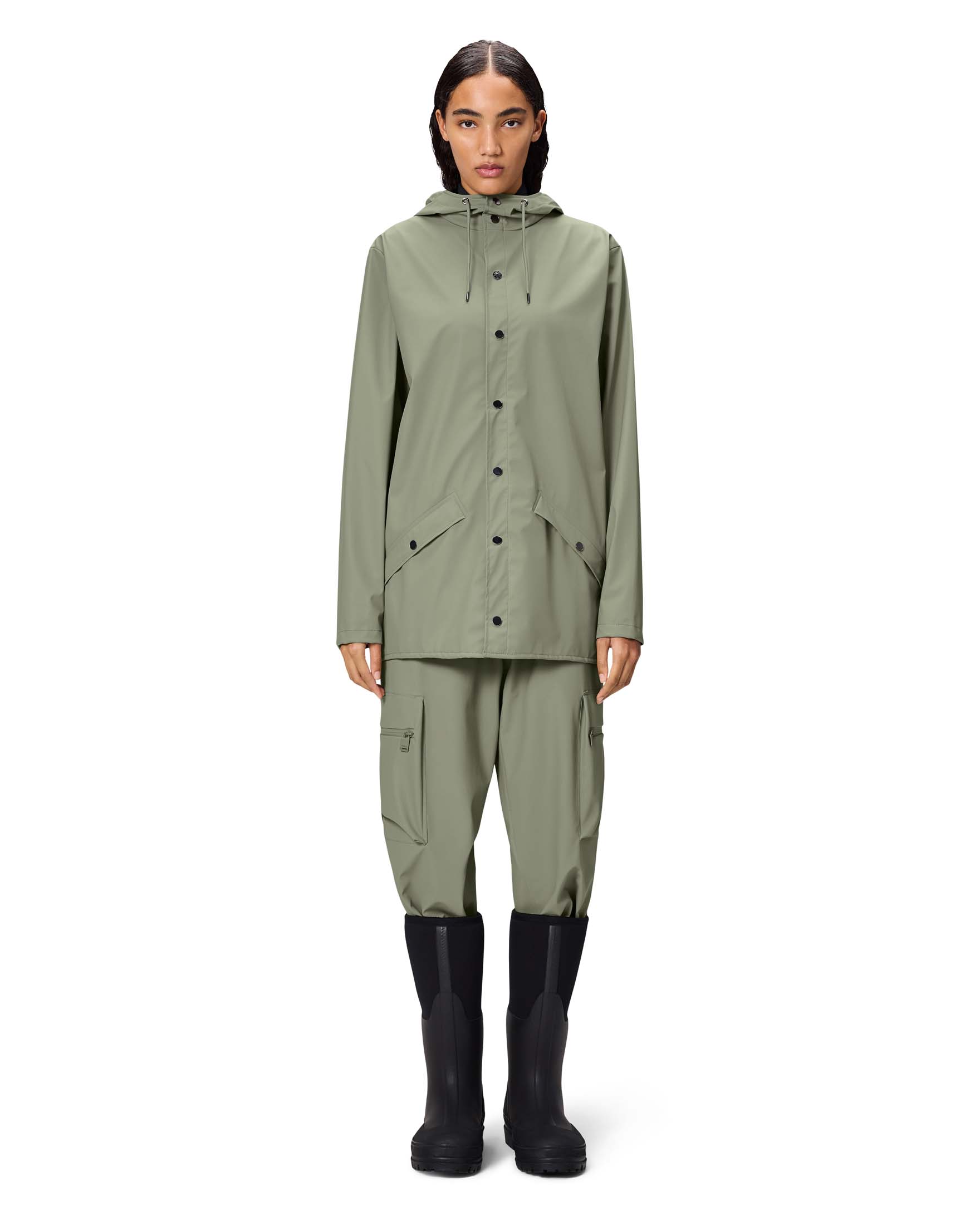 Jacket Rains impermeabile color verde salvia con cappuccio