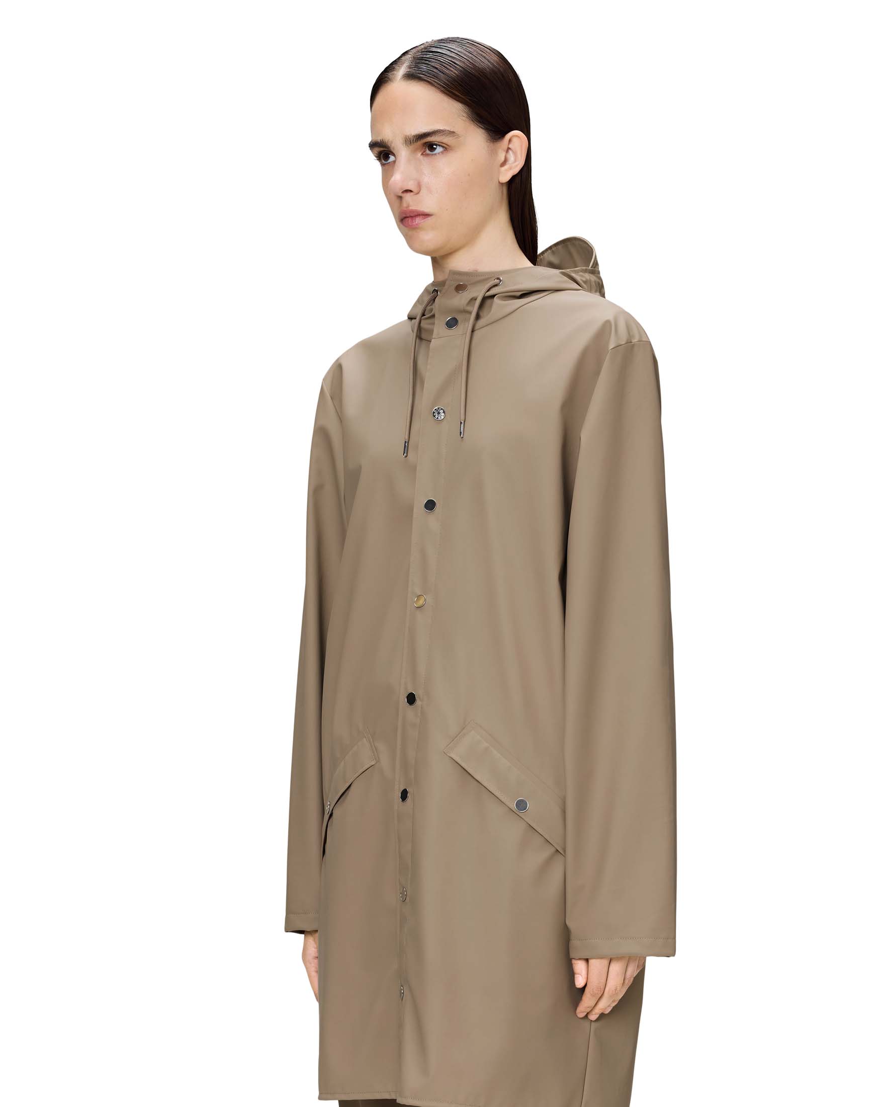 Impermeabile Long Jacket Rains beige con cappuccio dalla finitura metallica image