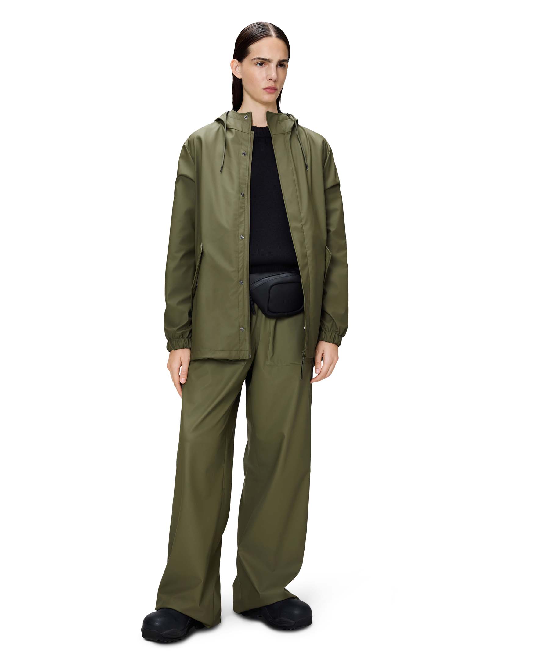 Fishtail Parka corto verde militare leggero con cappuccio fisso e visiera