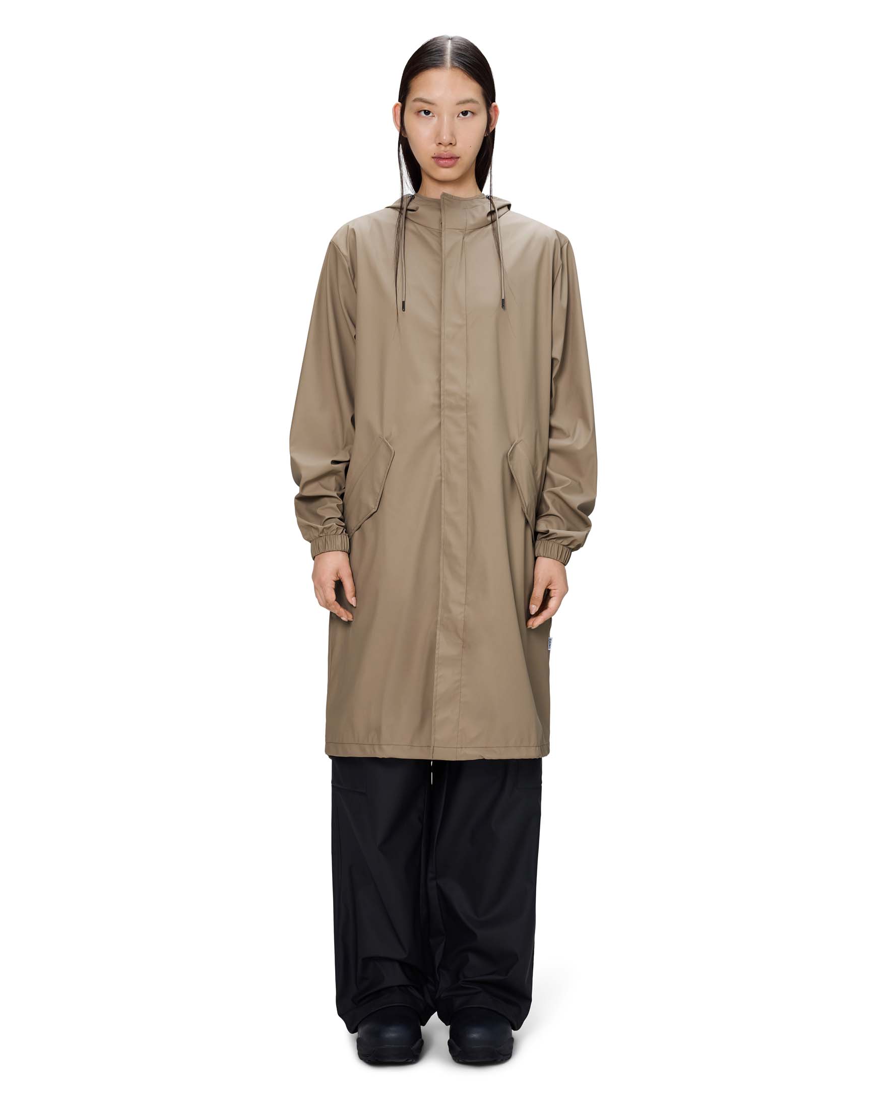 Fishtail Parka Rains lungo beige leggero con cappuccio fisso e visiera image