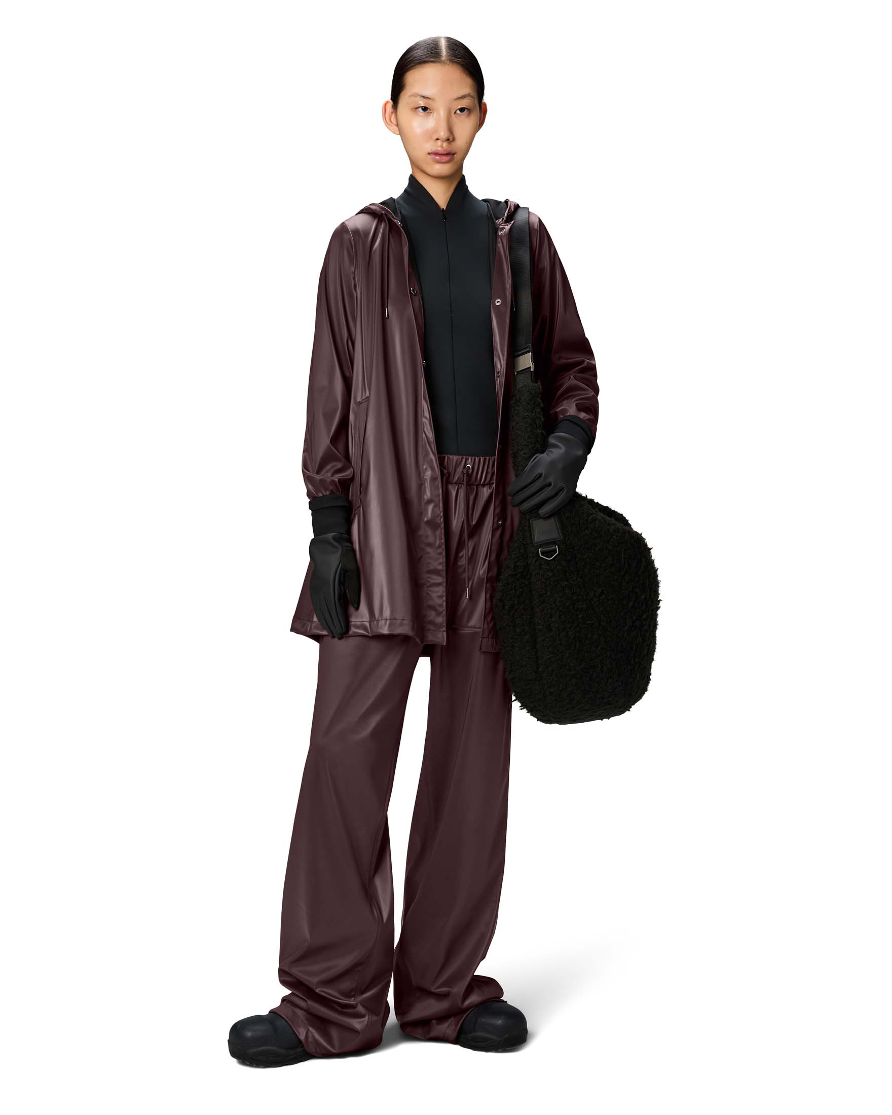 A-line W Jacket Rains bordeaux effetto metallizzato con cappuccio