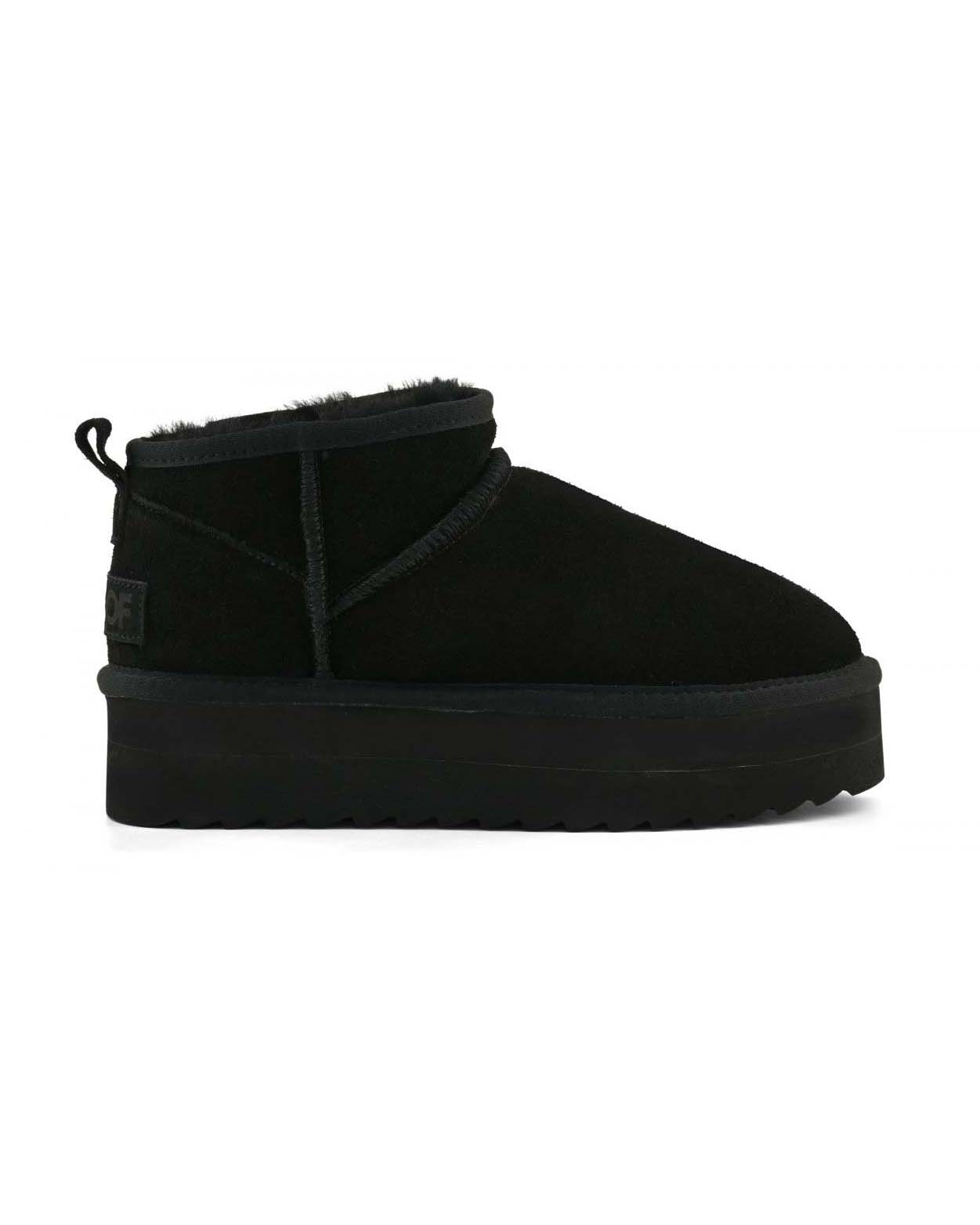 Colors of California — Stivaletto ultra mini Colors of California nero in pelle scamosciata con suola platorm e interno in montone