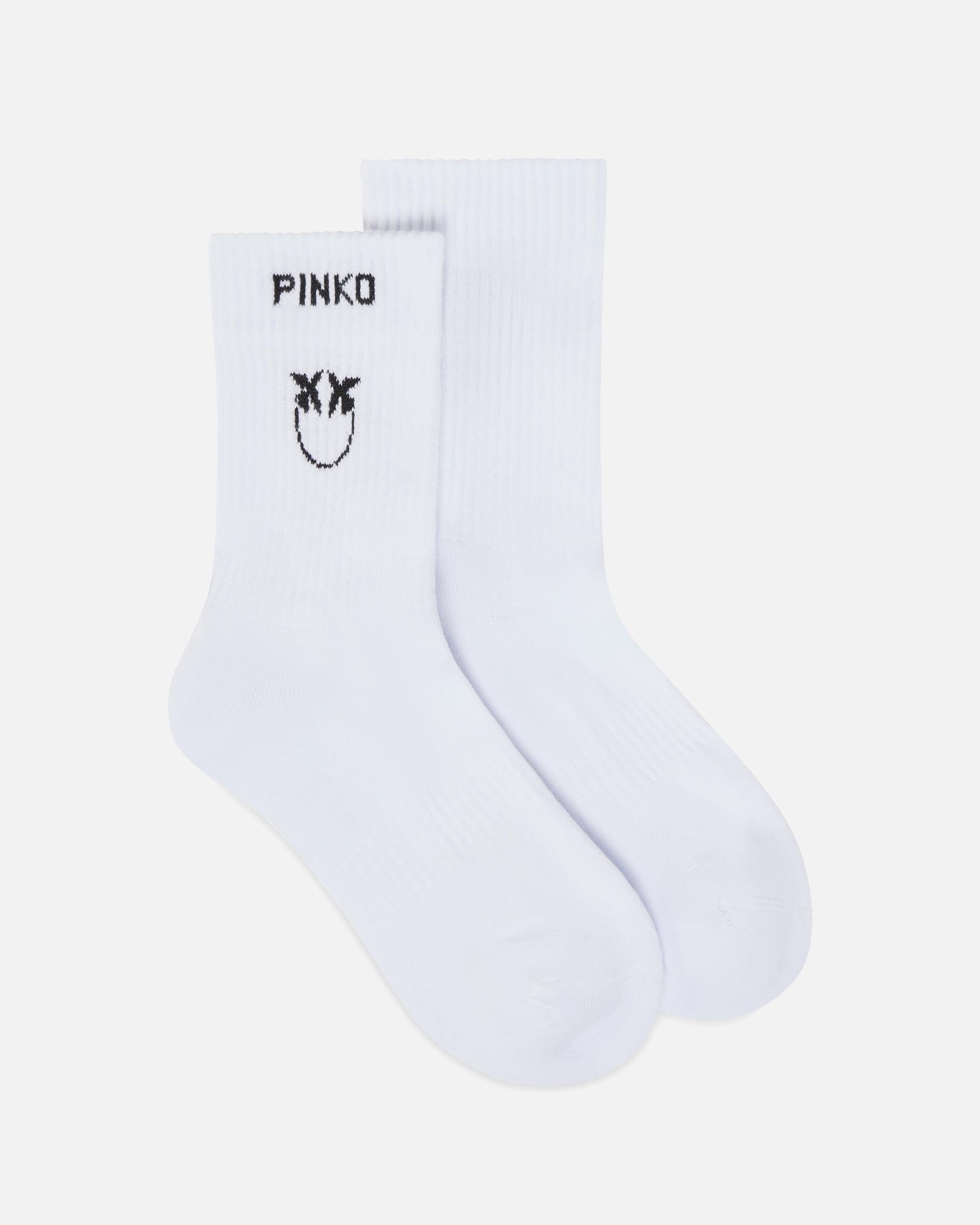 Calzini tubolari bianchi Pinko in misto cotone con logo ricamato