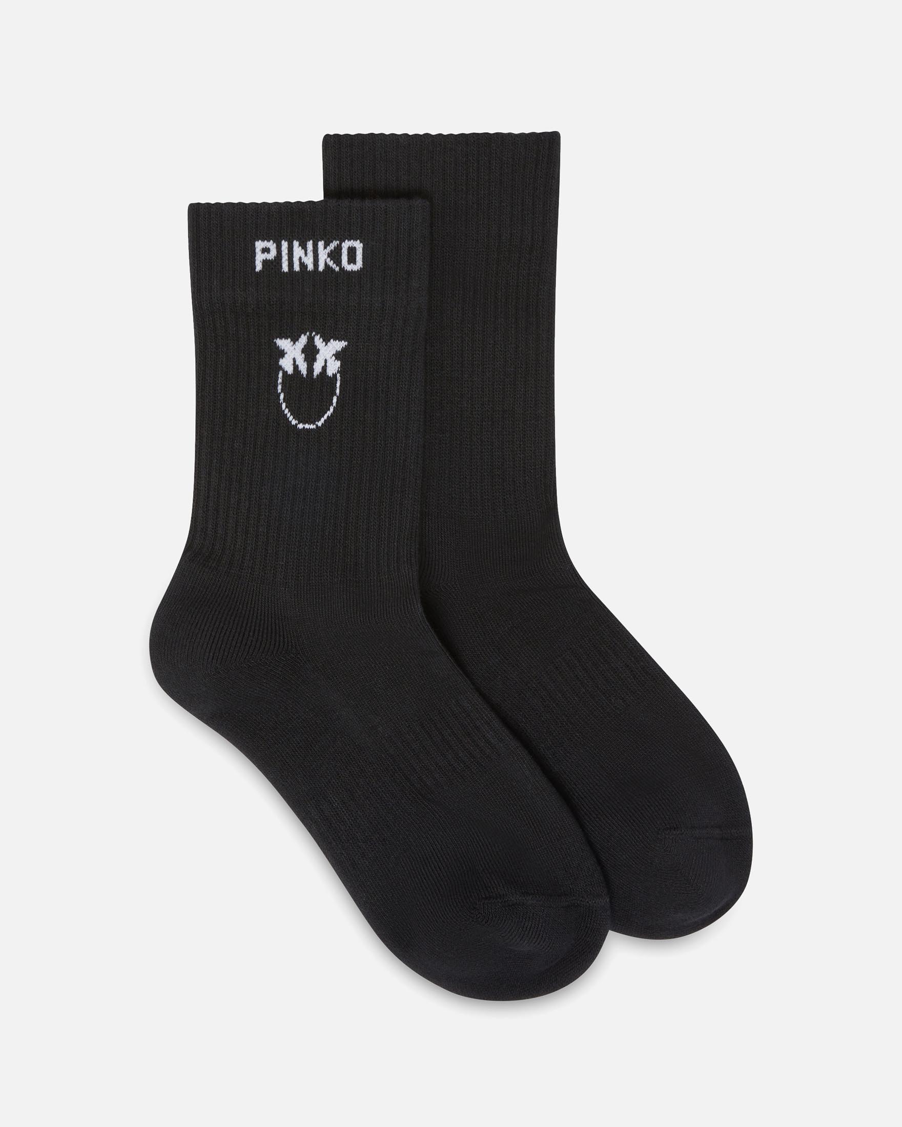 Calzini tubolari neri Pinko in misto cotone con logo ricamato