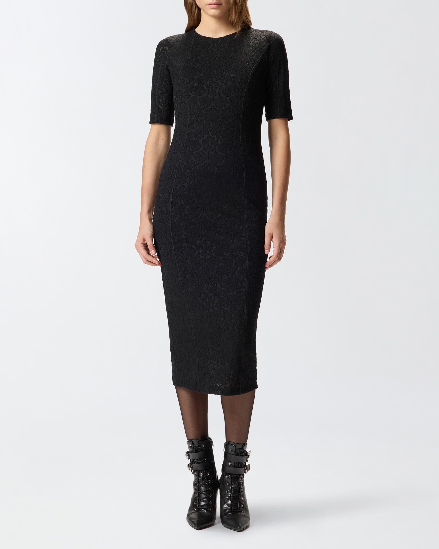 Abiti midi nero Pinko in pizzo di misto lana con maniche corte