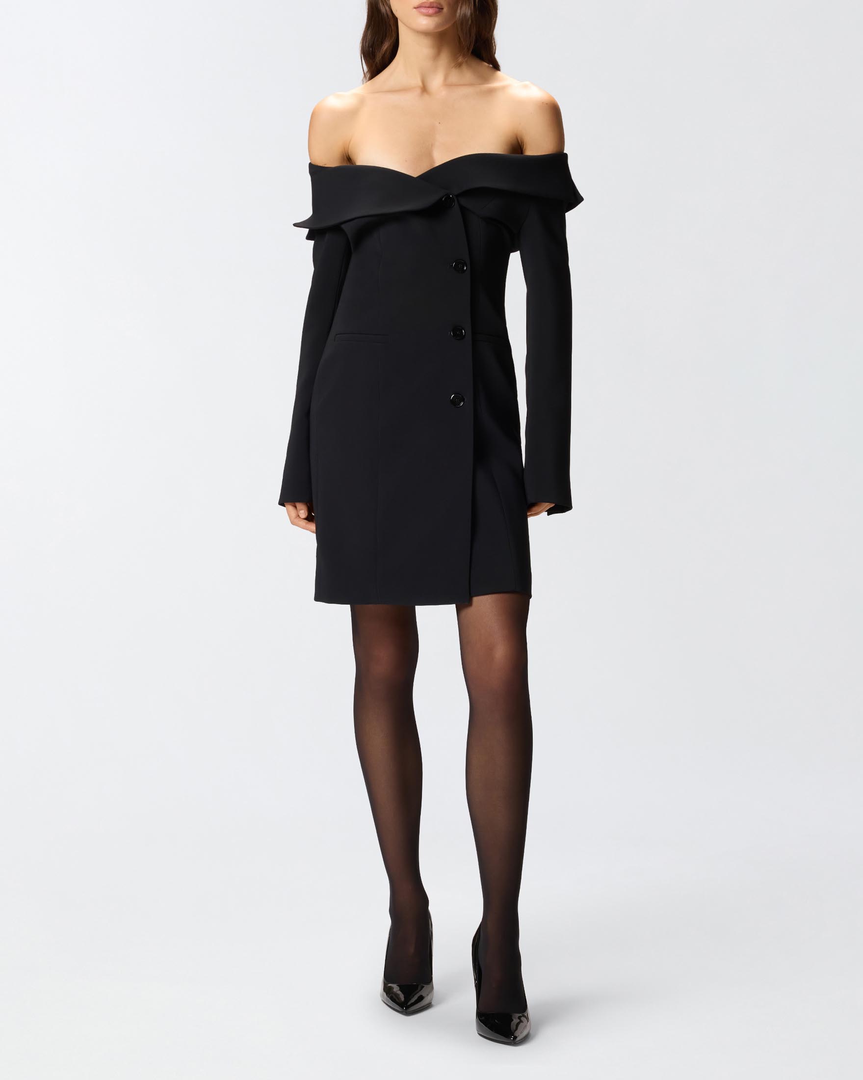 Robe manteau nero Pinko crêpe stretch con scollo dritto con risvolto