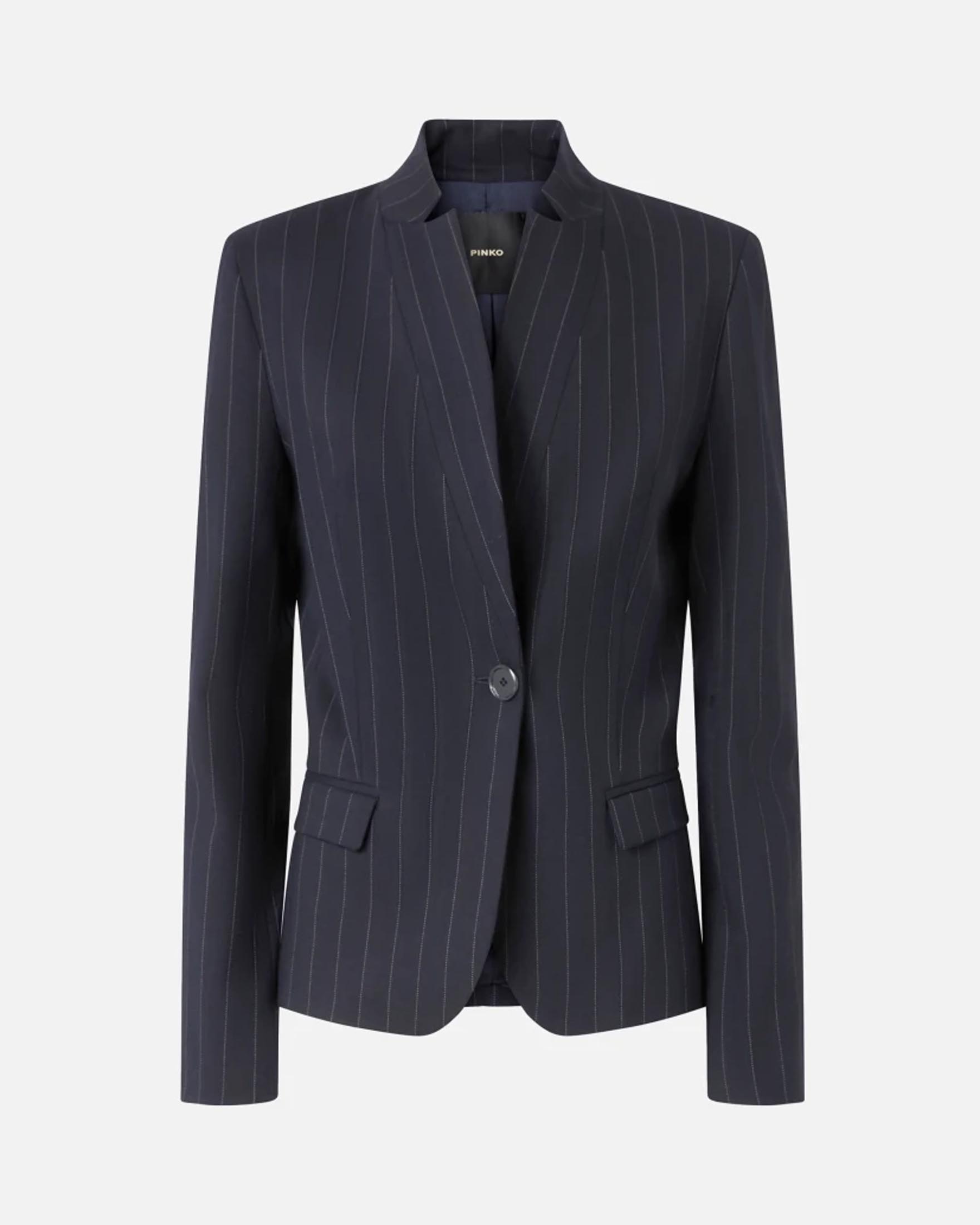 Blazer blu Pinko gessato grigio dal taglio maschile in misto lana con scollo a rever