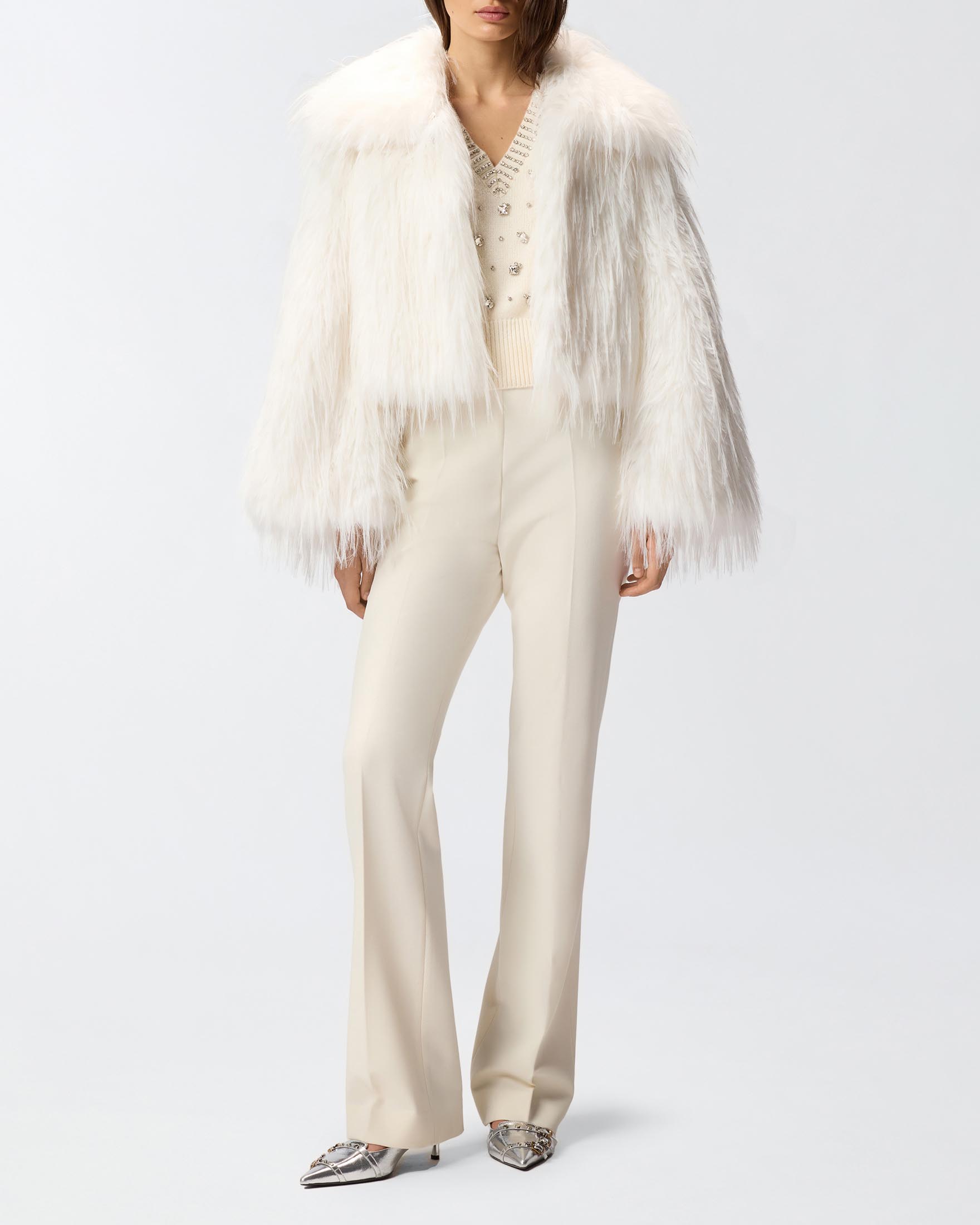 Pantaloni color panna slim Pinko in crepe di misto viscosa a vita alta