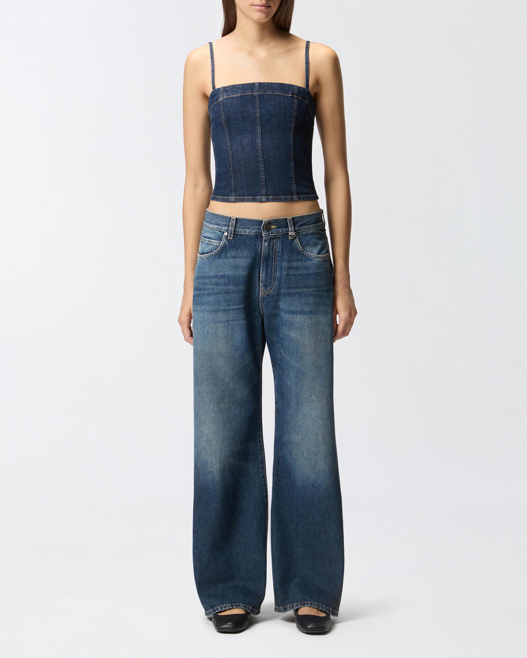 Jeans Wide blu stonw washed in cotone e lyocell