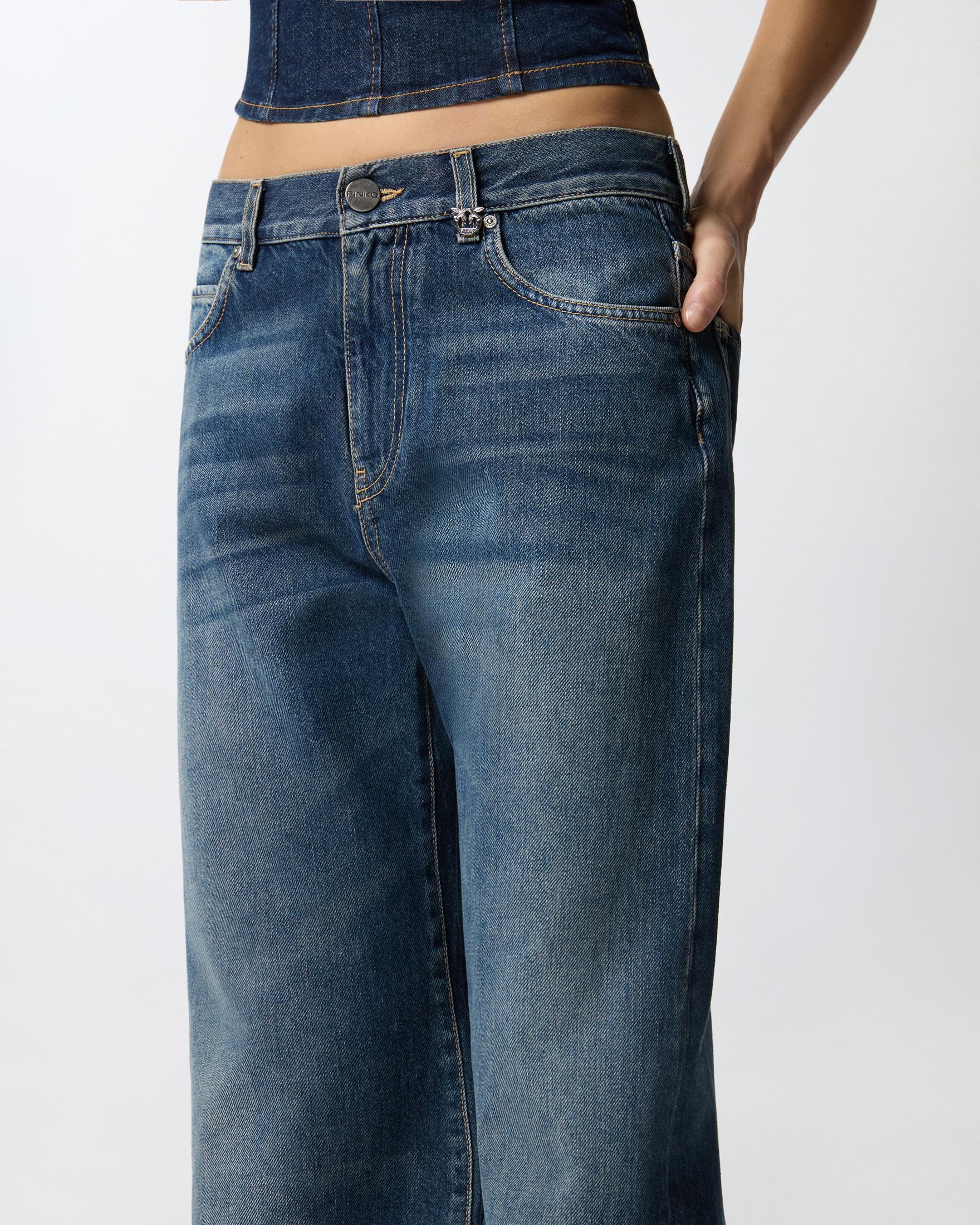 Jeans Wide blu stonw washed Pinko in cotone e lyocell image