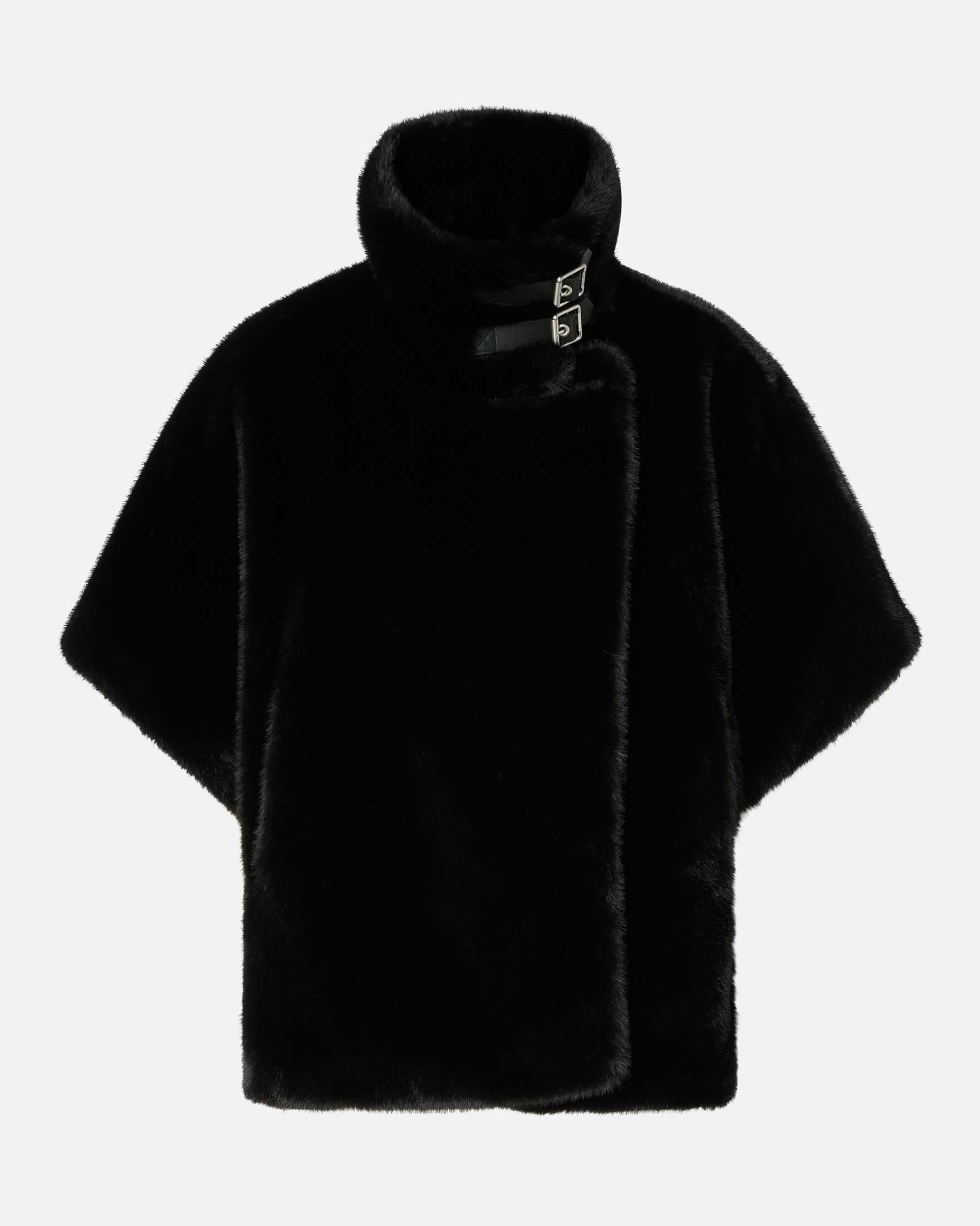 Cappa corta in ecopelliccia nera Pinko con maniche al gomito e colletto a camicia