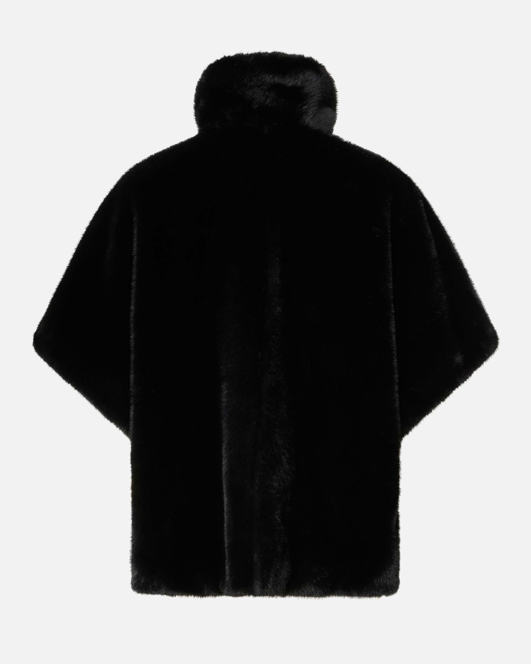 Cappa corta in ecopelliccia nera Pinko con maniche al gomito e colletto a camicia image