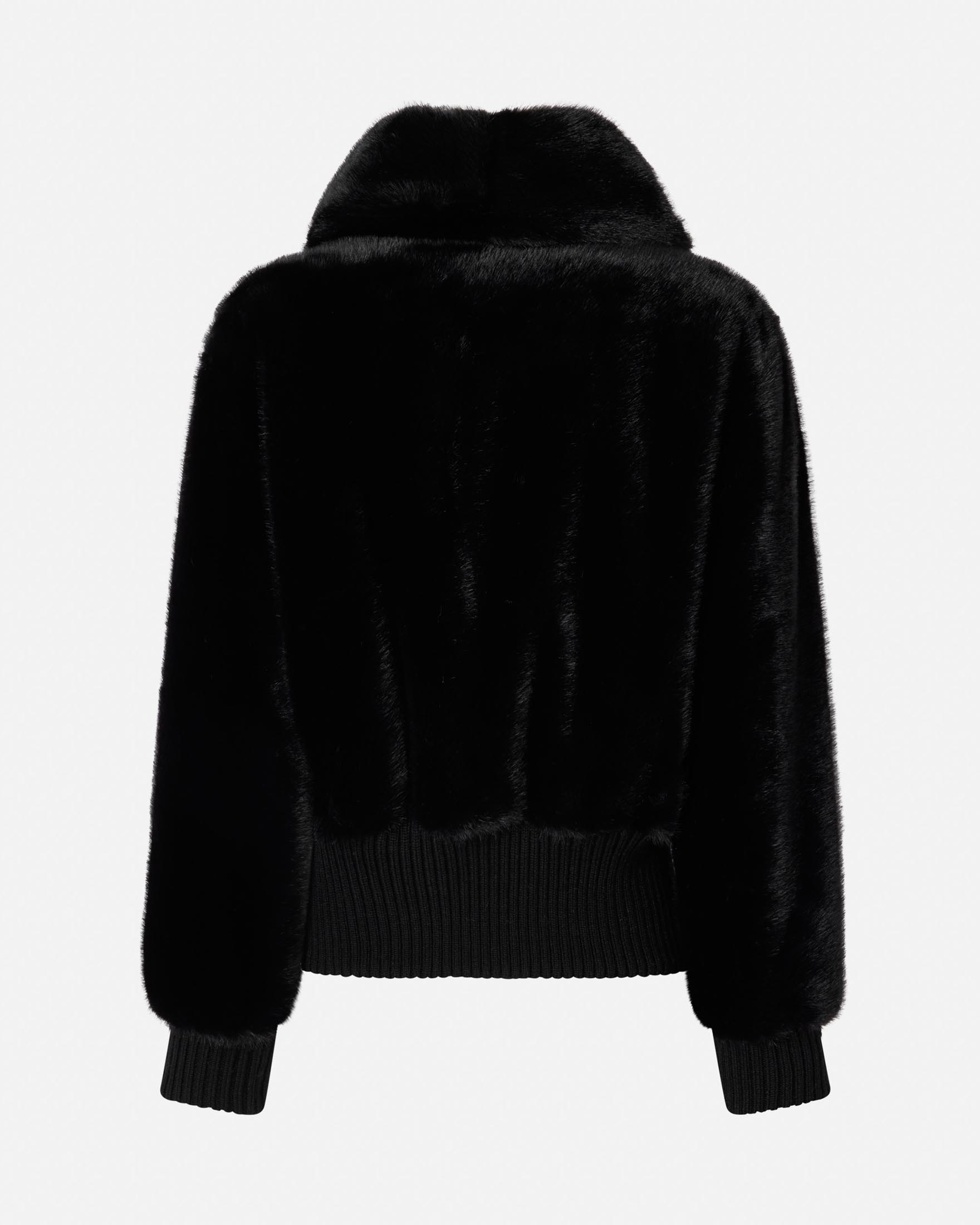 Bomber corto nero Pinko in ecopelliccia con collo alto e polsini in tessuto a coste image