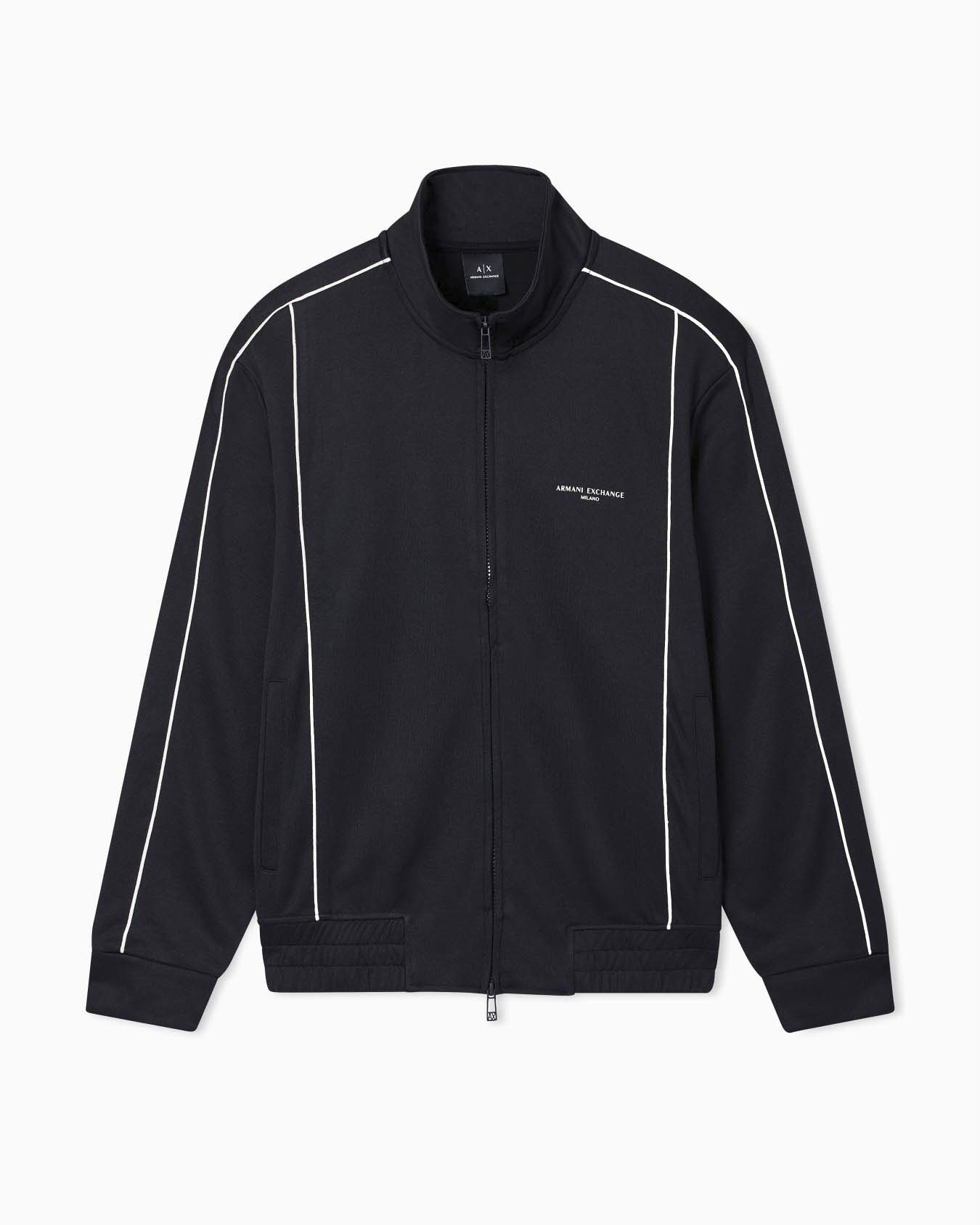 Felpa Armani Exchange nera in misto cotone con logo ricamato e profili a  contrasto