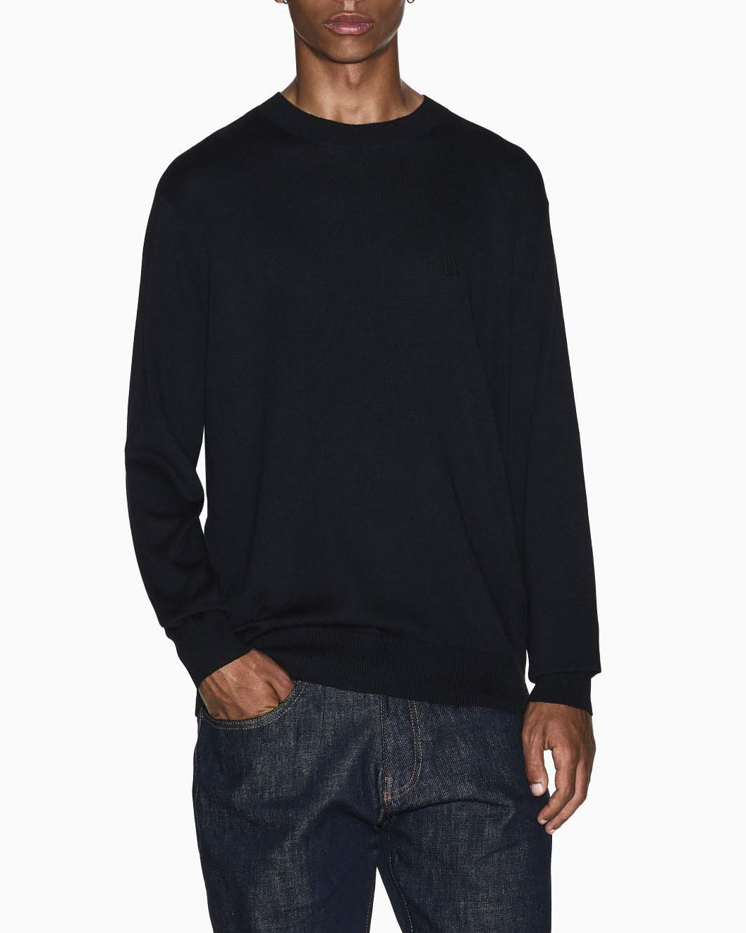 Maglia girocollo Armani Exchane nera in misto cotone viscosa e seta