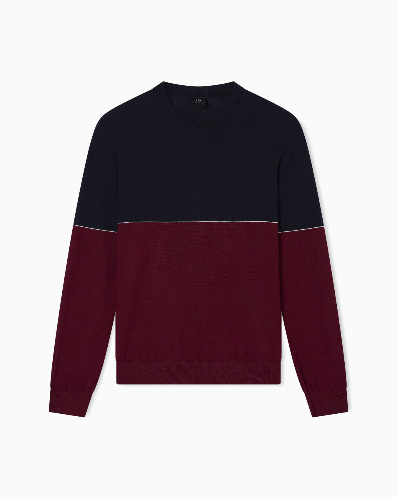 Maglia girocollo color block Exchange bordeaux e blu in misto lana