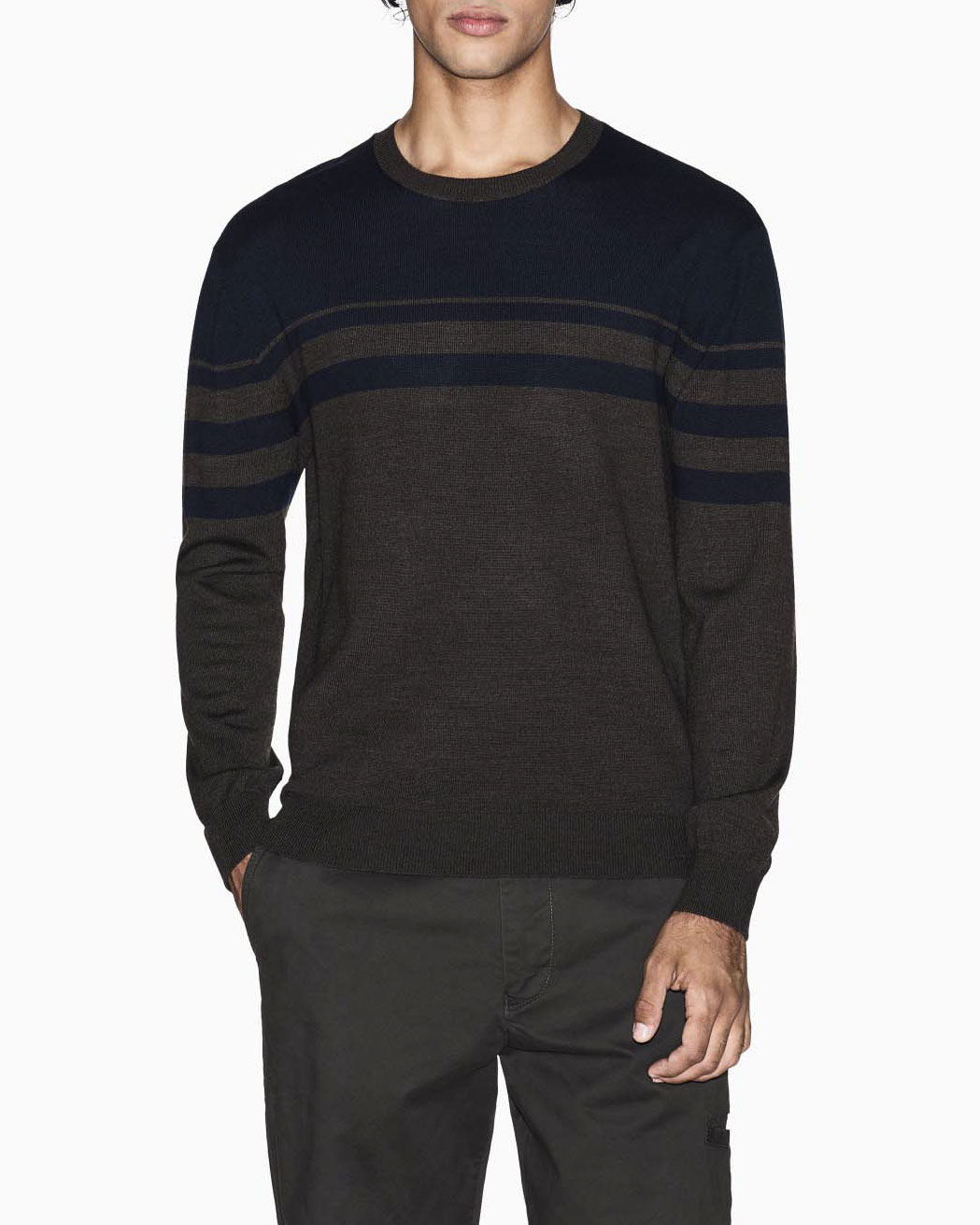 Maglia Exchange blu e fango in misto lana a righe color block