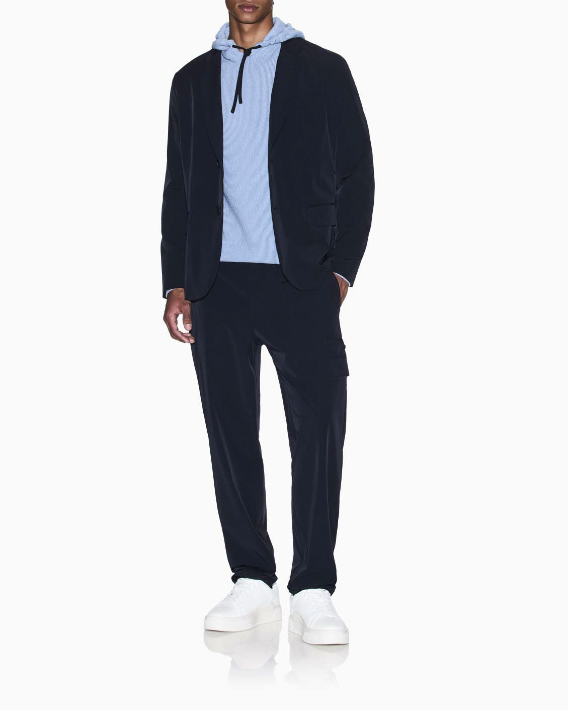 Pantaloni cargo Exchange blu in tessuto tecnico elasticizzato