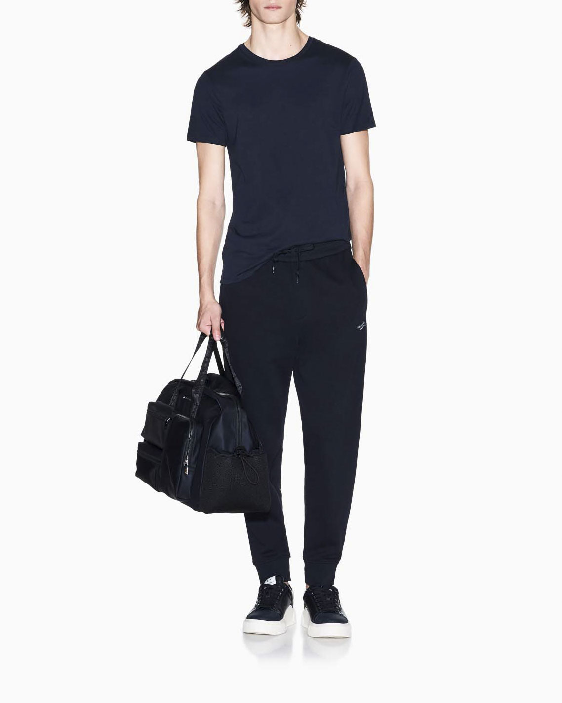 Pantaloni Armani Exchange blu in felpa di cotone con logo ricamato