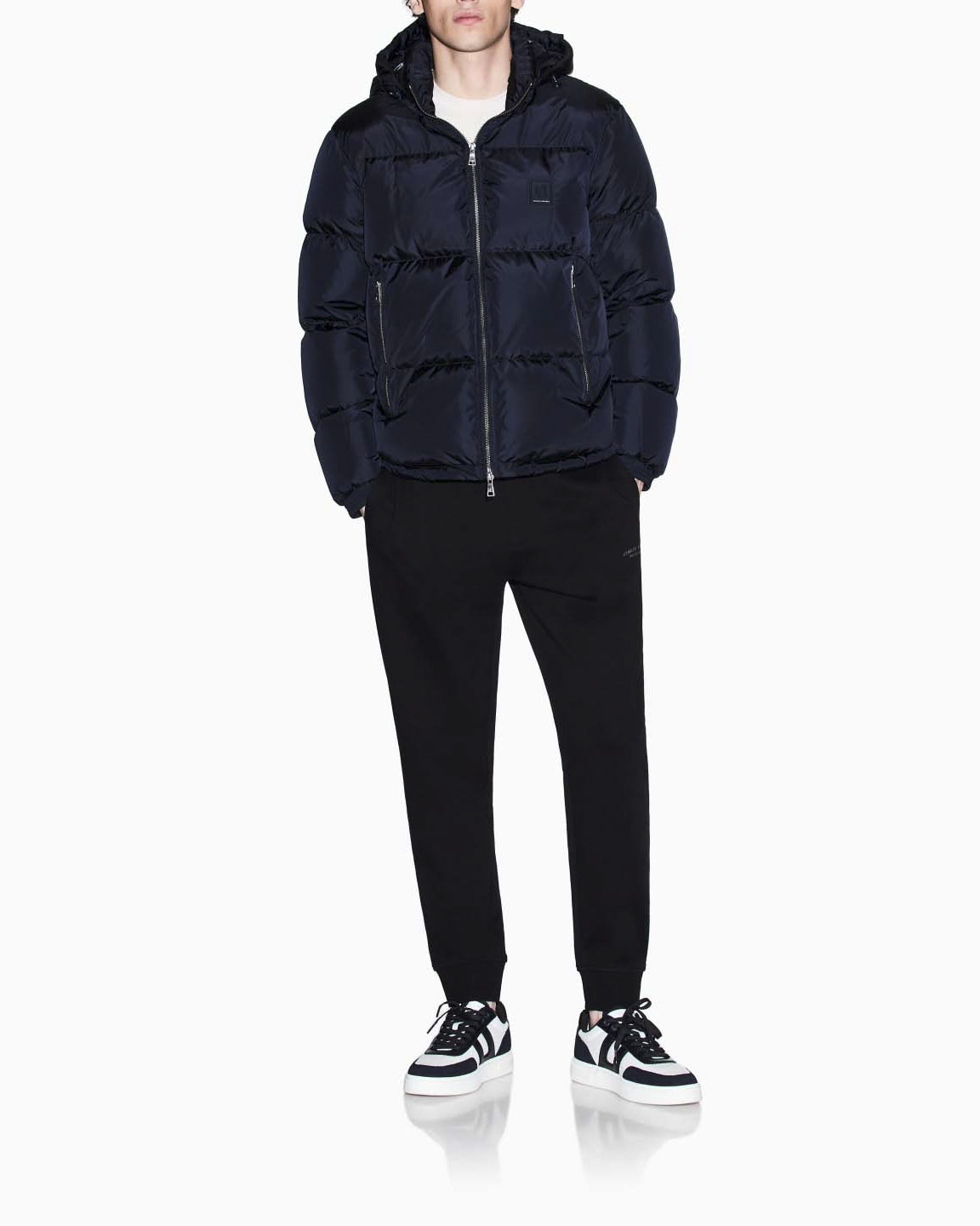 Pantaloni Armani Exchange neri in felpa di cotone con logo ricamato