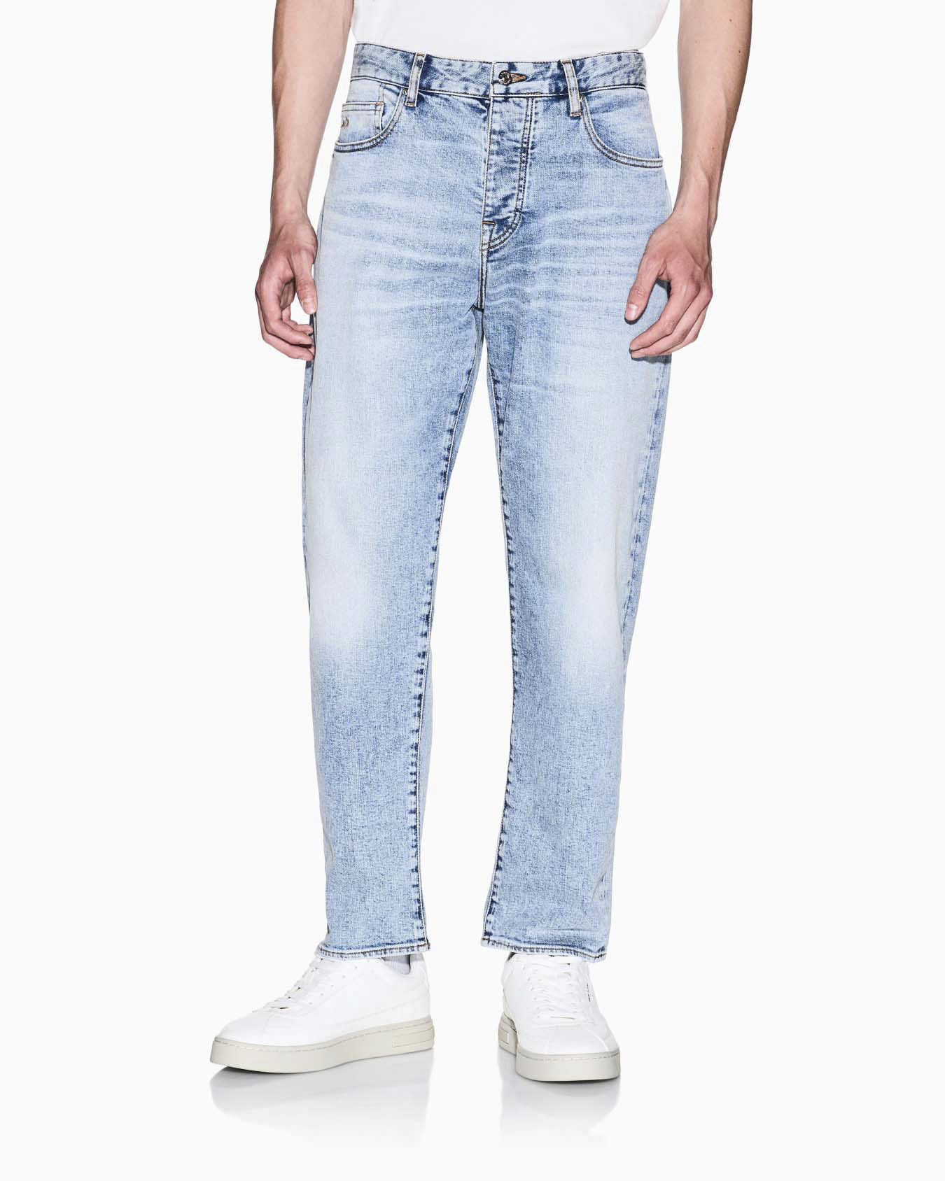 Jeans tapered-fit Exchange bleached wash in cotone elasticizzato