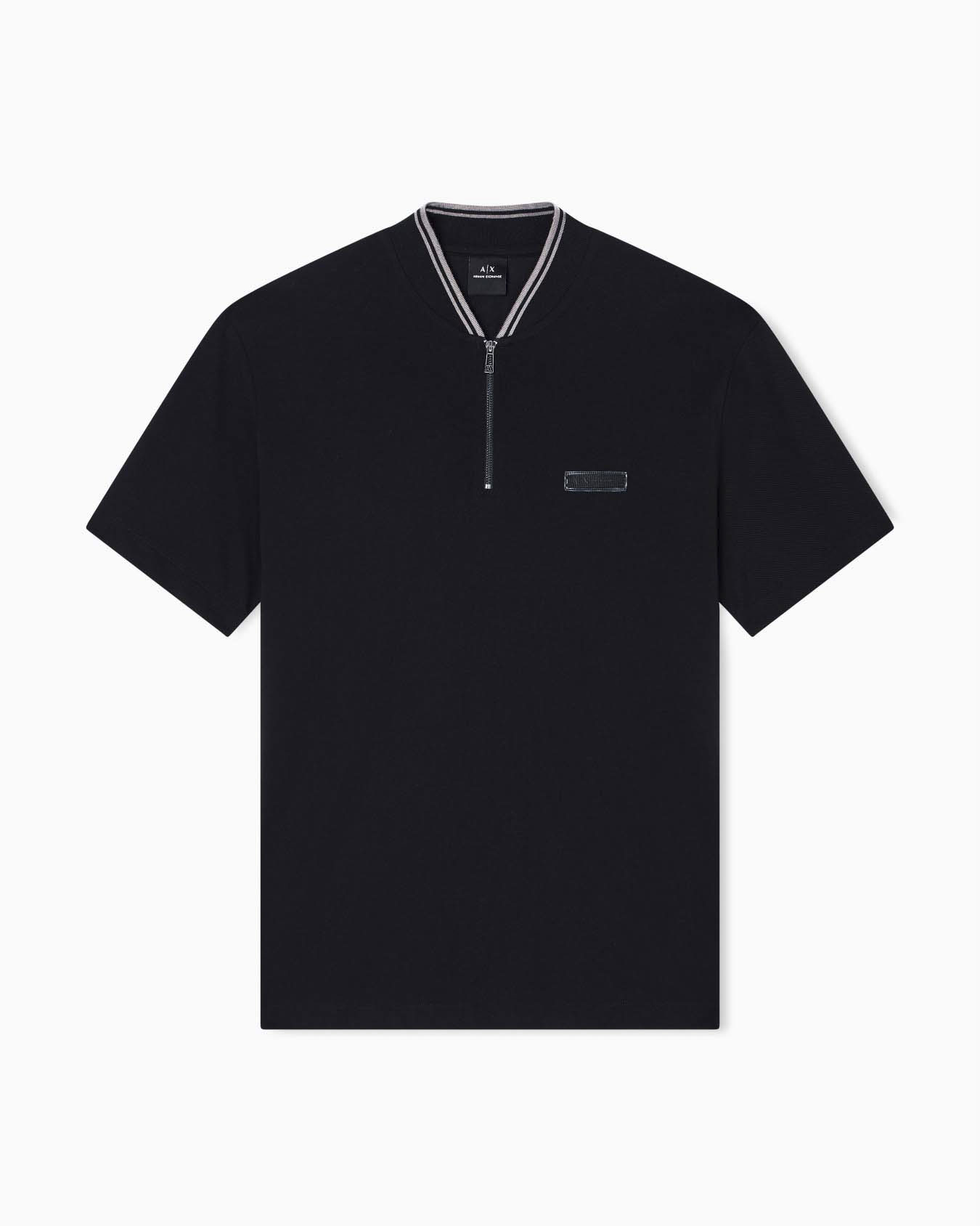 Polo Exchange nera in cotone con scollo a V e apertura zip