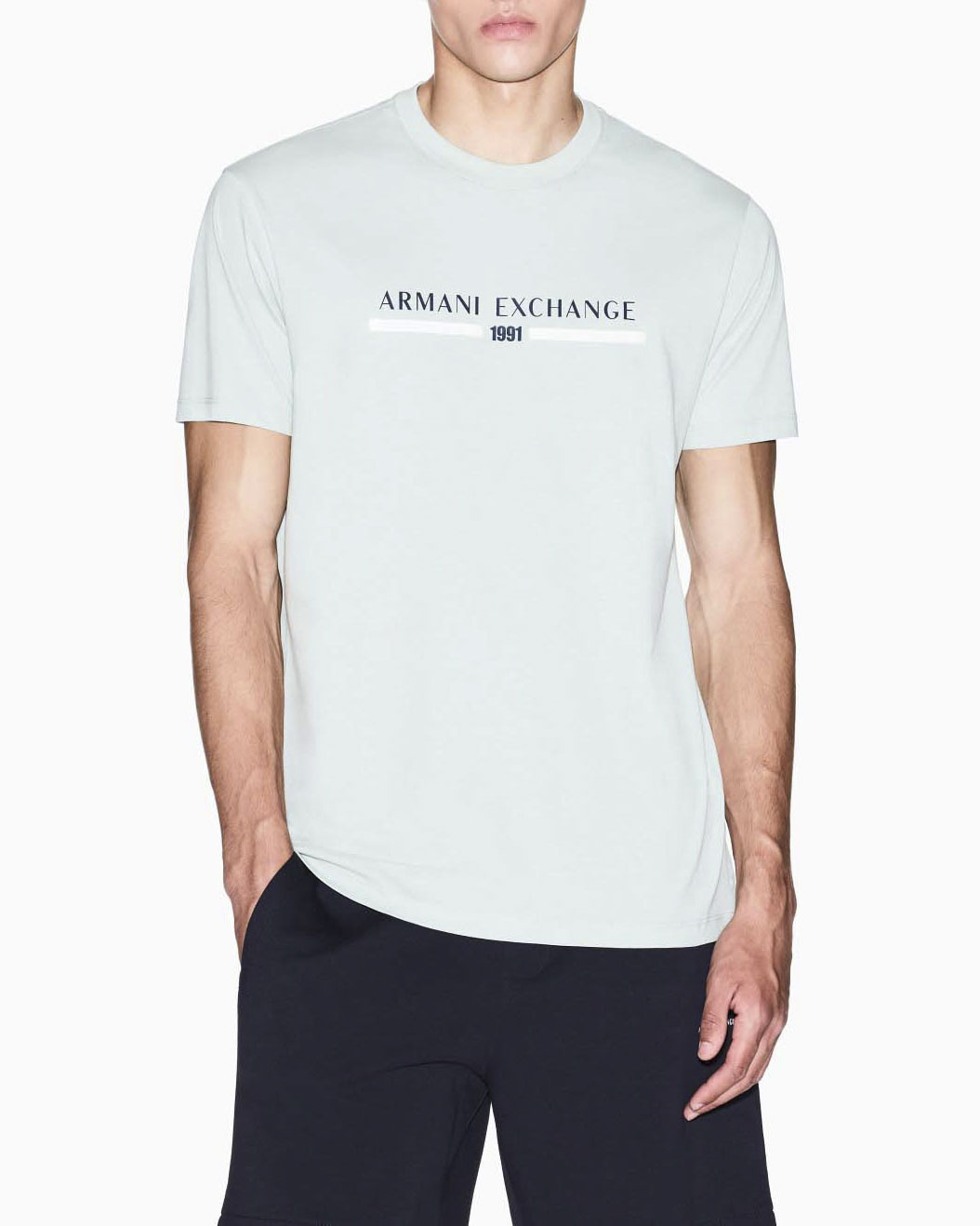 T-shirt mezza manica Armani Exchange verde menta in cotone con stampa logo frontale