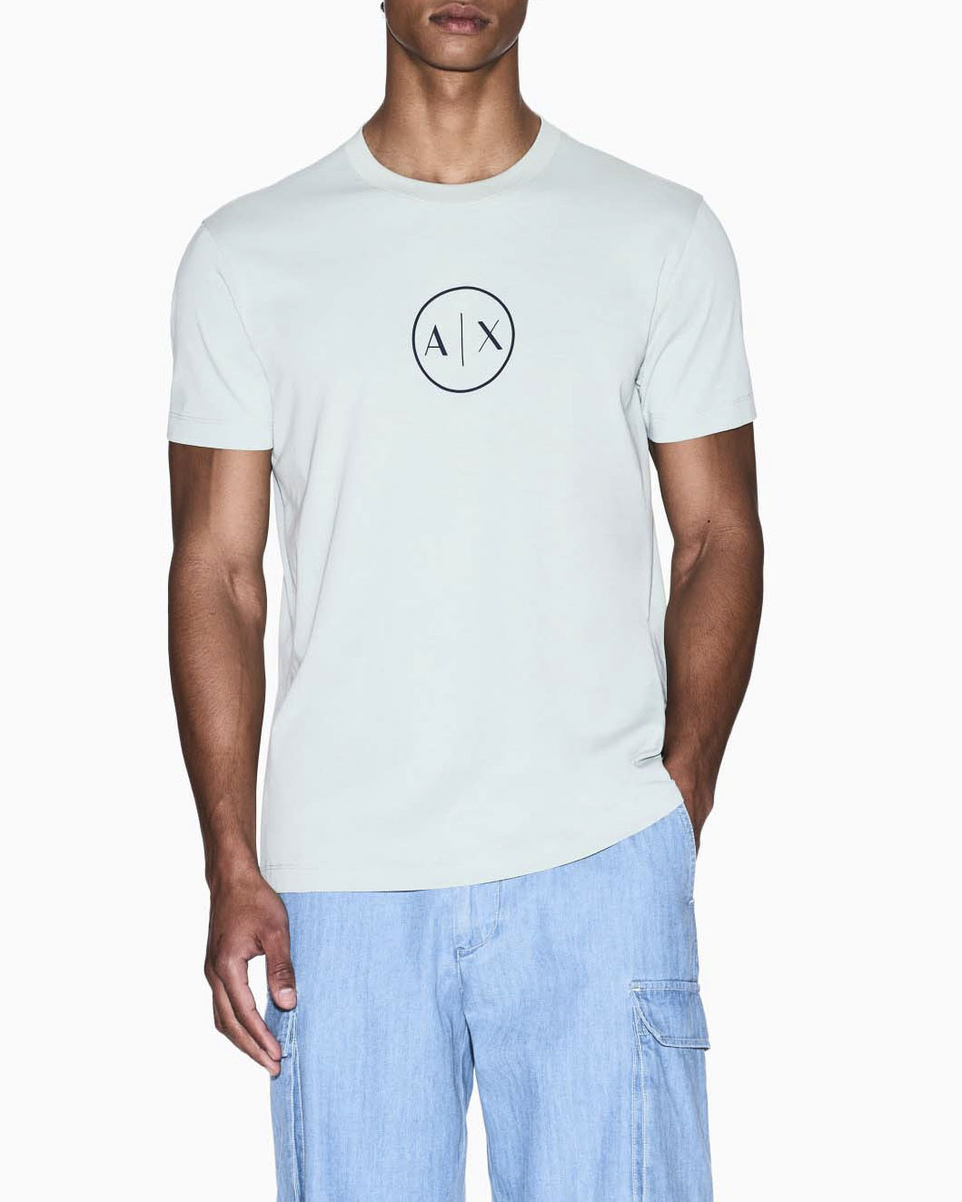T-shirt Exchange verde menta in cotone con stampa logo circolare frontale