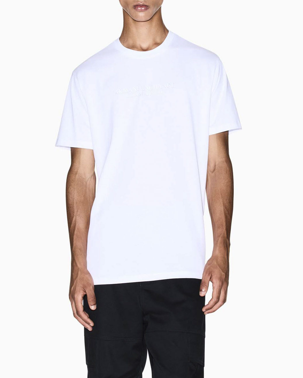T-shirt Exchange bianca in cotone con logo ricamato tono su tono