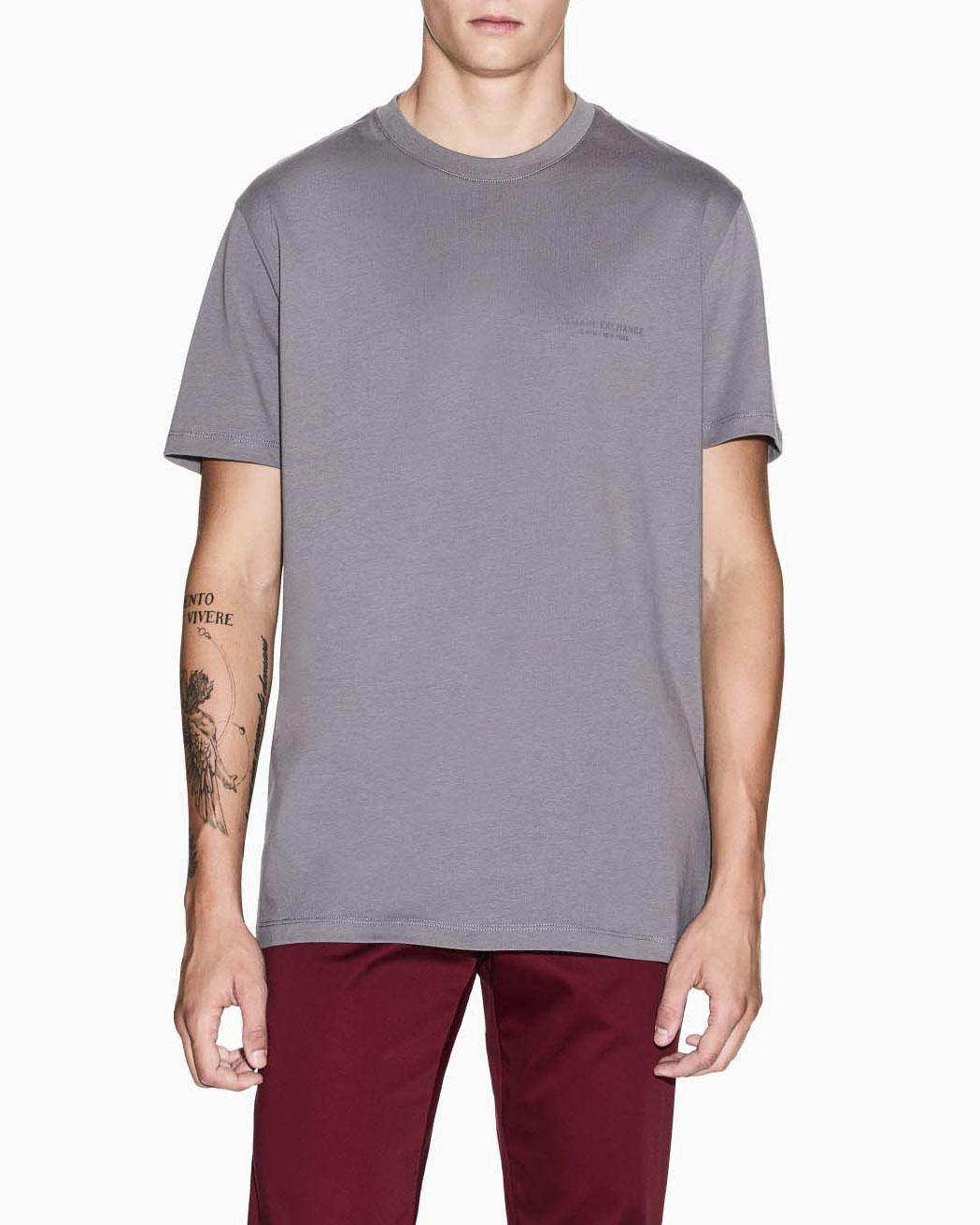 T-shirt Armani Exchange fango in cotone con piccolo logo stampato sul petto in tono image
