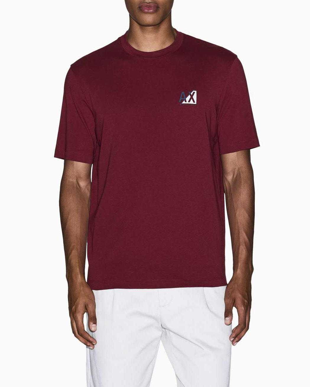 T-shirt Armani Exchange bordeaux in cotone con logo stampato sul petto