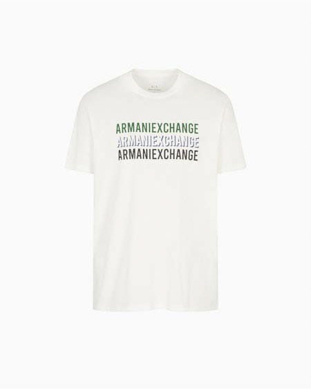 T-shirt Armani Exchange bianca in cotone con stampa logo ripetuto sul davanti