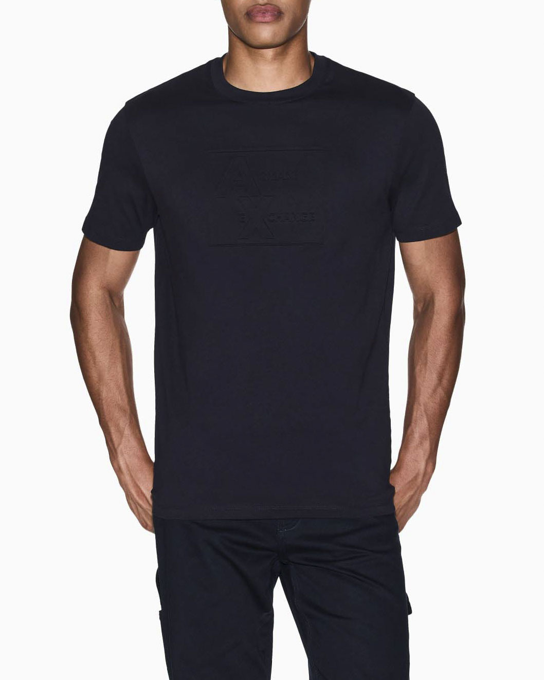 T-shirt Armani Exchange blu in cotone con logo ricamato tono su tono
