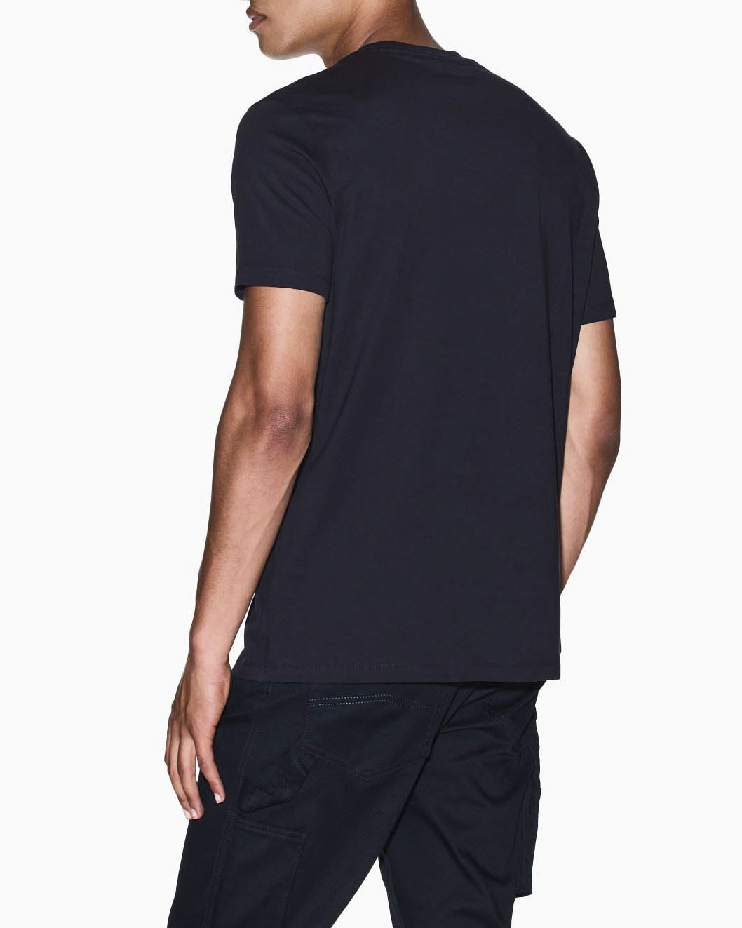 T-shirt Armani Exchange blu in cotone con logo ricamato tono su tono image