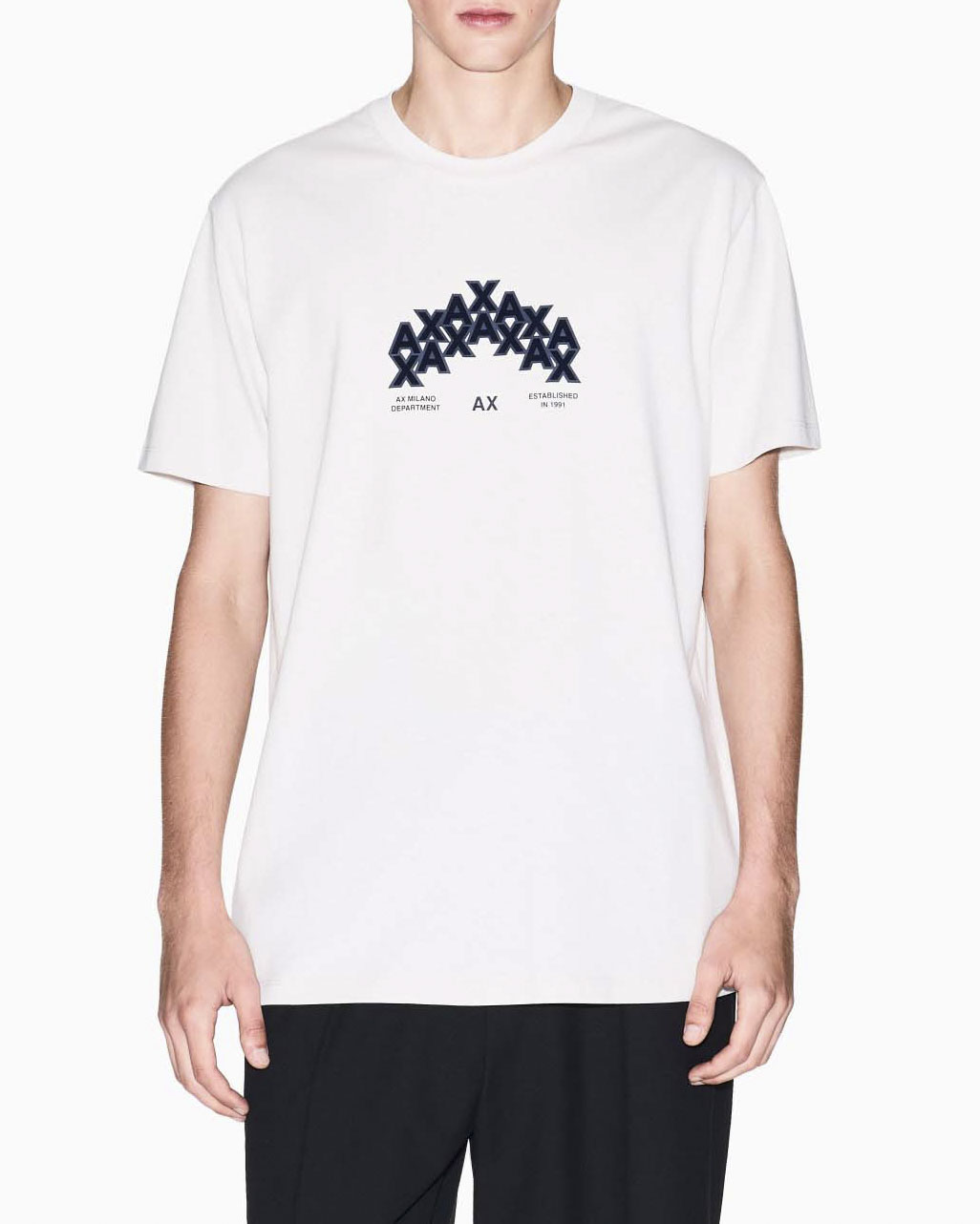 T-shirt Armani Exchange gesso in cotone con stampa logo AX ripetuto frontale