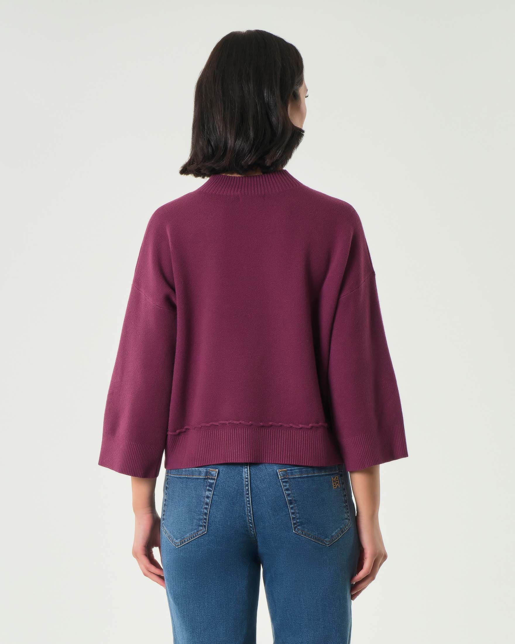 Maglia viola Hlo! colo avorio in misto viscosa con maniche tre