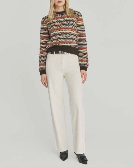 Pantaloni color burro Roy Roger's in velluto a righe di misto cotone dalla linea a palazzo