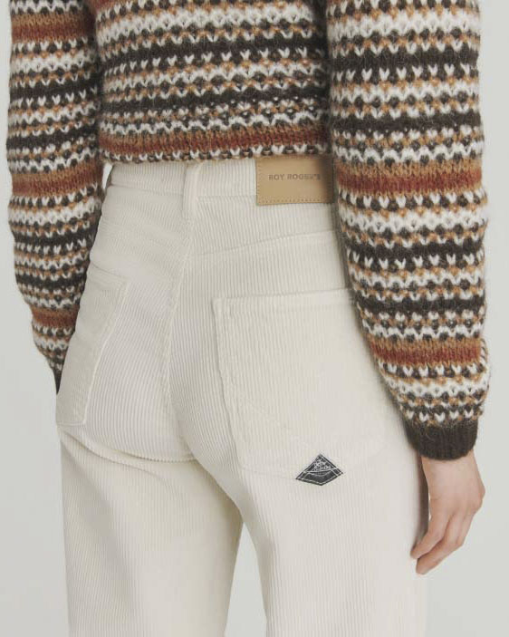 Pantaloni color burro Roy Roger's in velluto a righe di misto cotone dalla linea a palazzo image